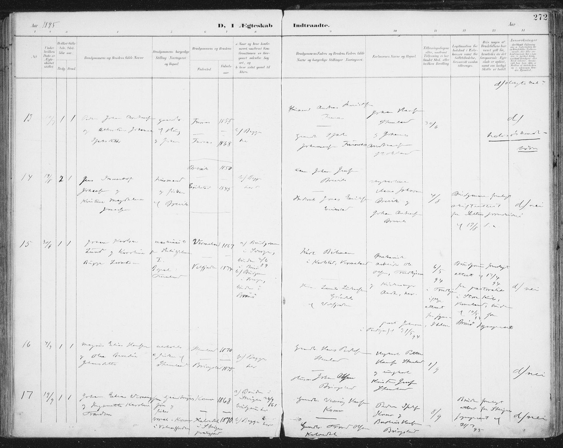 Ministerialprotokoller, klokkerbøker og fødselsregistre - Nordland, AV/SAT-A-1459/852/L0741: Parish register (official) no. 852A11, 1894-1917, p. 272