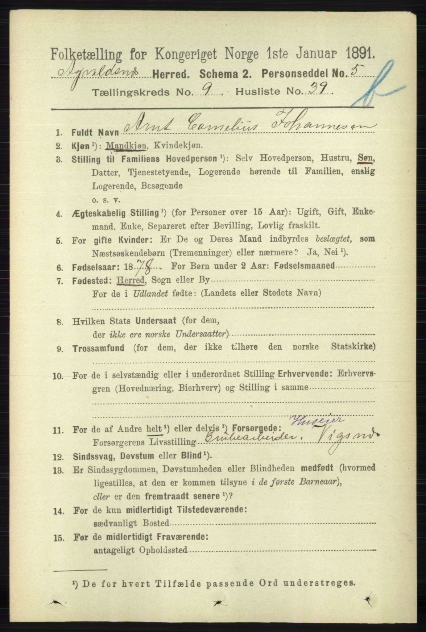 RA, 1891 census for 1147 Avaldsnes, 1891, p. 5484