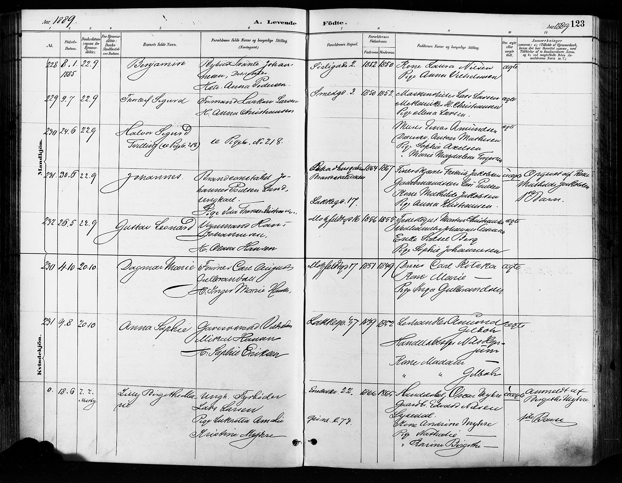 Grønland prestekontor Kirkebøker, SAO/A-10848/F/Fa/L0009: Parish register (official) no. 9, 1888-1893, p. 123