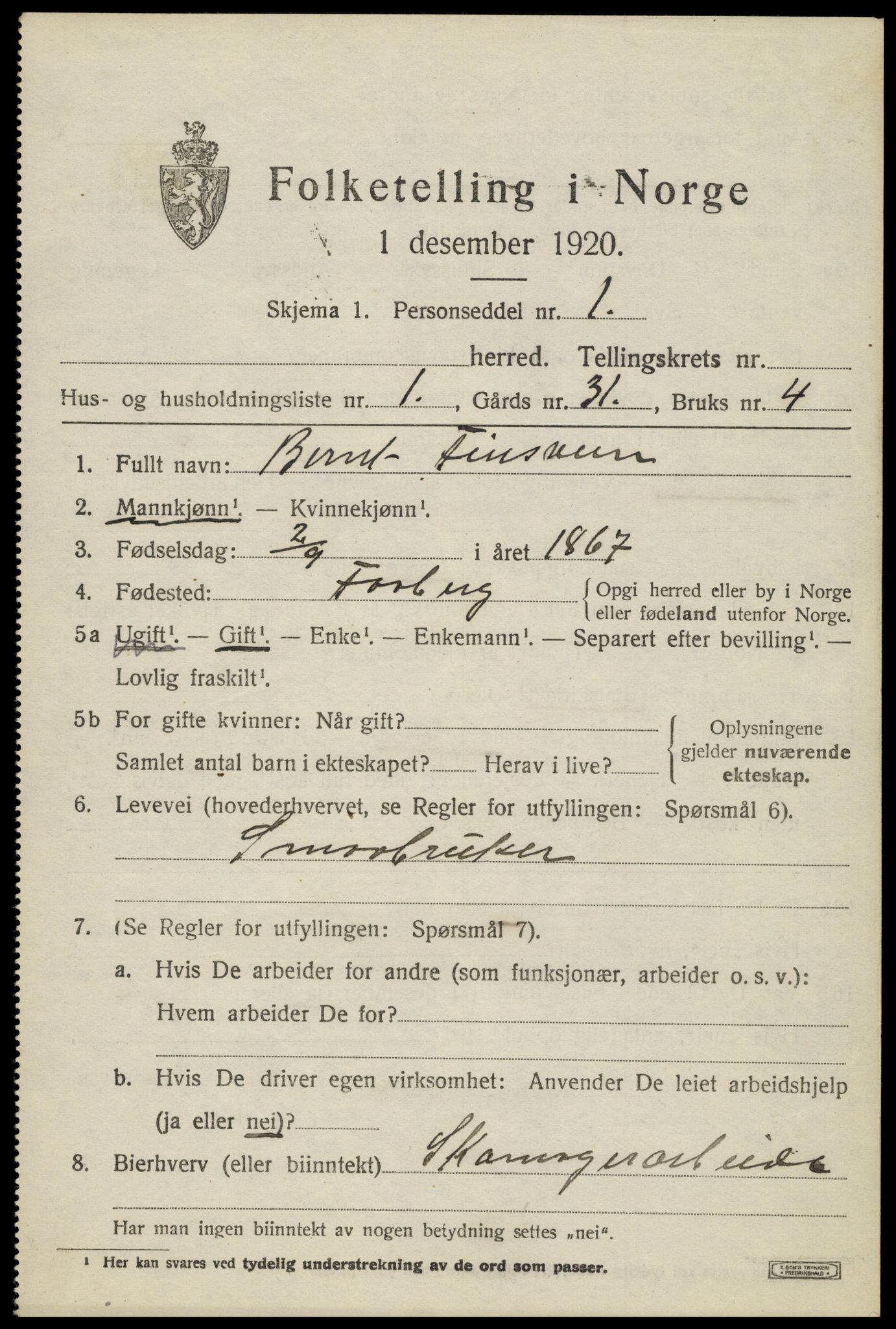 SAH, 1920 census for Fåberg, 1920, p. 3544