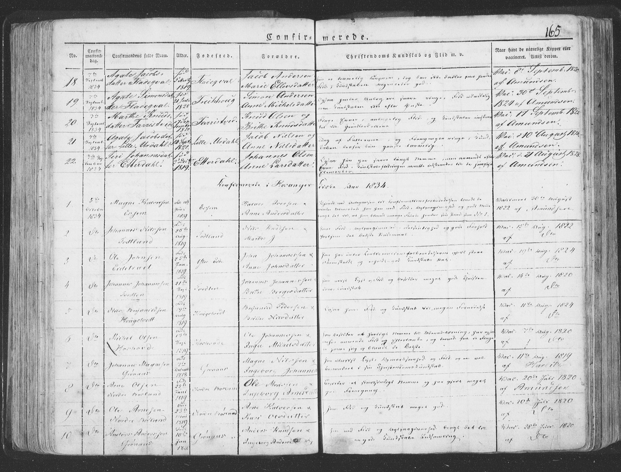 Hosanger sokneprestembete, AV/SAB-A-75801/H/Haa: Parish register (official) no. A 6, 1824-1835, p. 165