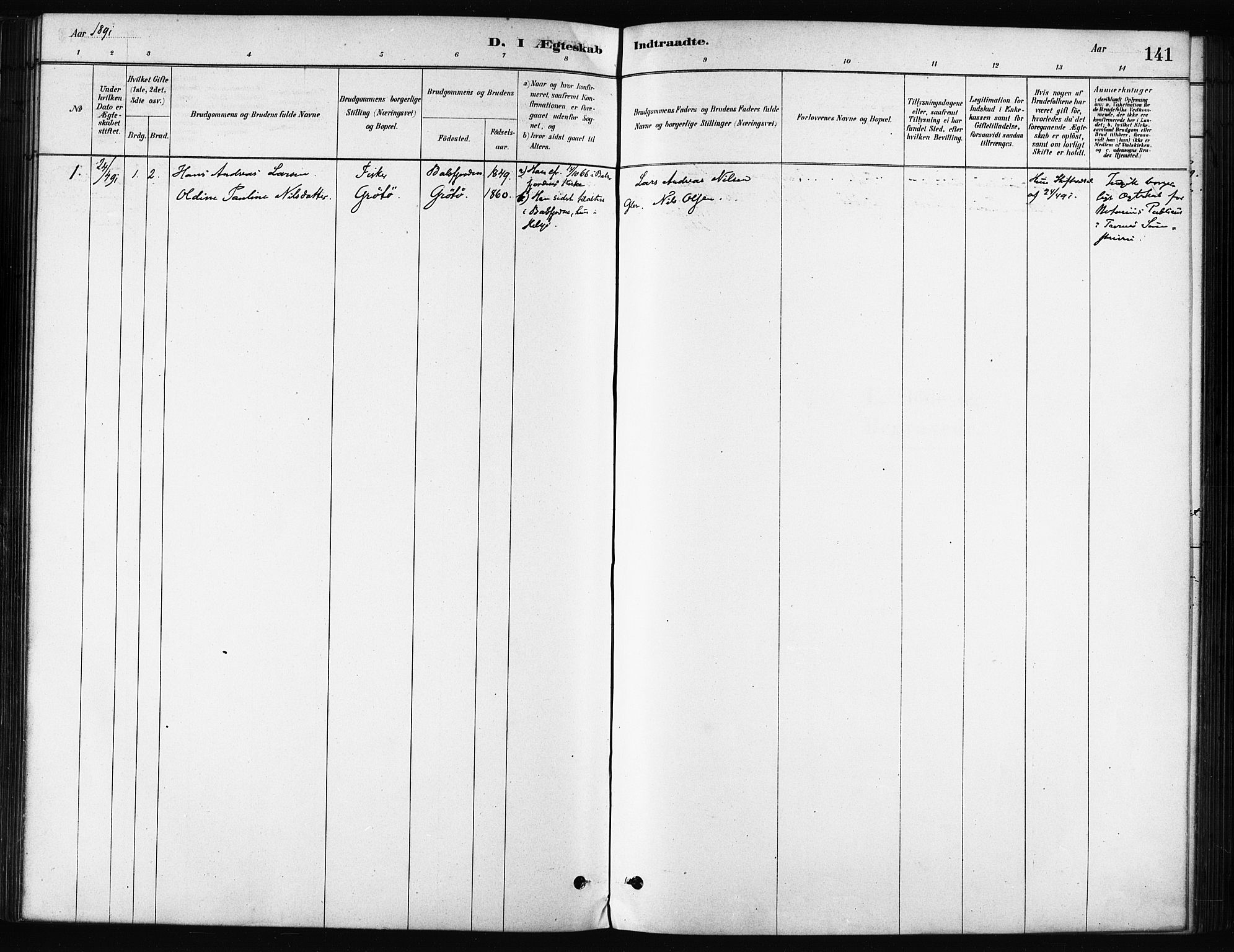 Karlsøy sokneprestembete, SATØ/S-1299/H/Ha/Haa/L0011kirke: Parish register (official) no. 11, 1879-1892, p. 141