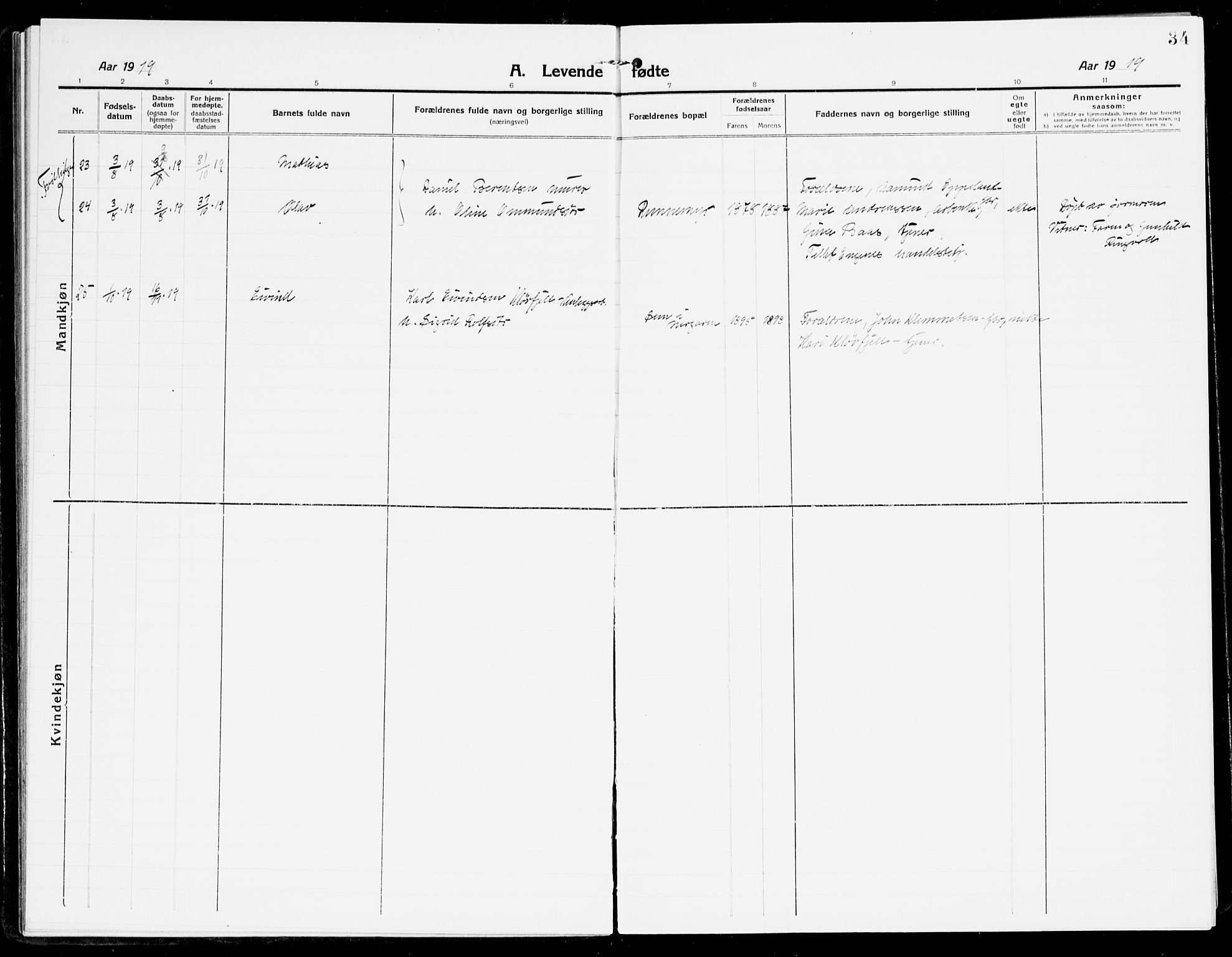 Åmli sokneprestkontor, SAK/1111-0050/F/Fa/Fac/L0013: Parish register (official) no. A 13, 1914-1933, p. 34