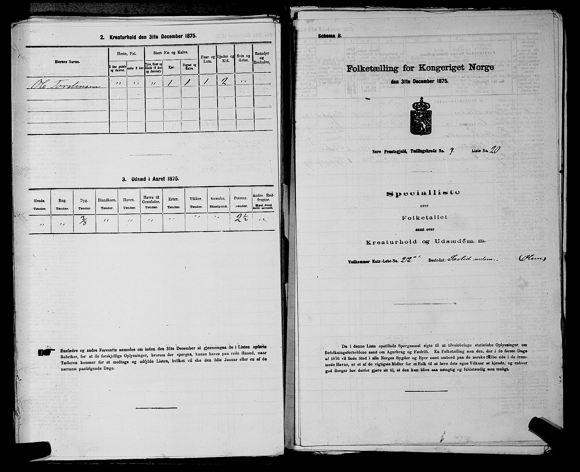 SAKO, 1875 census for 0633P Nore, 1875, p. 947