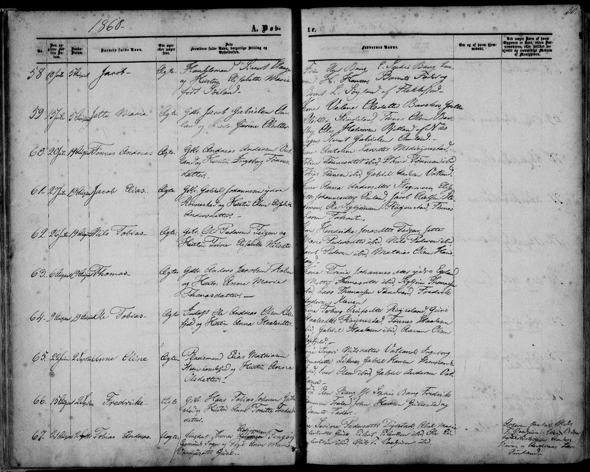 Kvinesdal sokneprestkontor, AV/SAK-1111-0026/F/Fa/Fab/L0006: Parish register (official) no. A 6, 1857-1869, p. 30