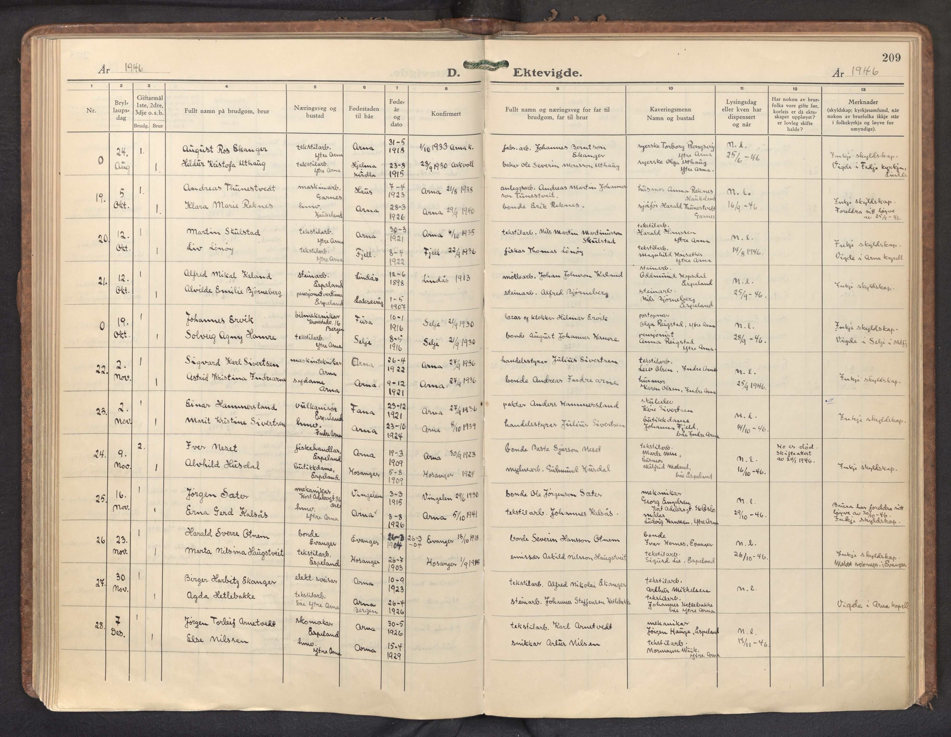 Haus sokneprestembete, AV/SAB-A-75601/H/Haa: Parish register (official) no. D 5, 1939-1950, p. 209