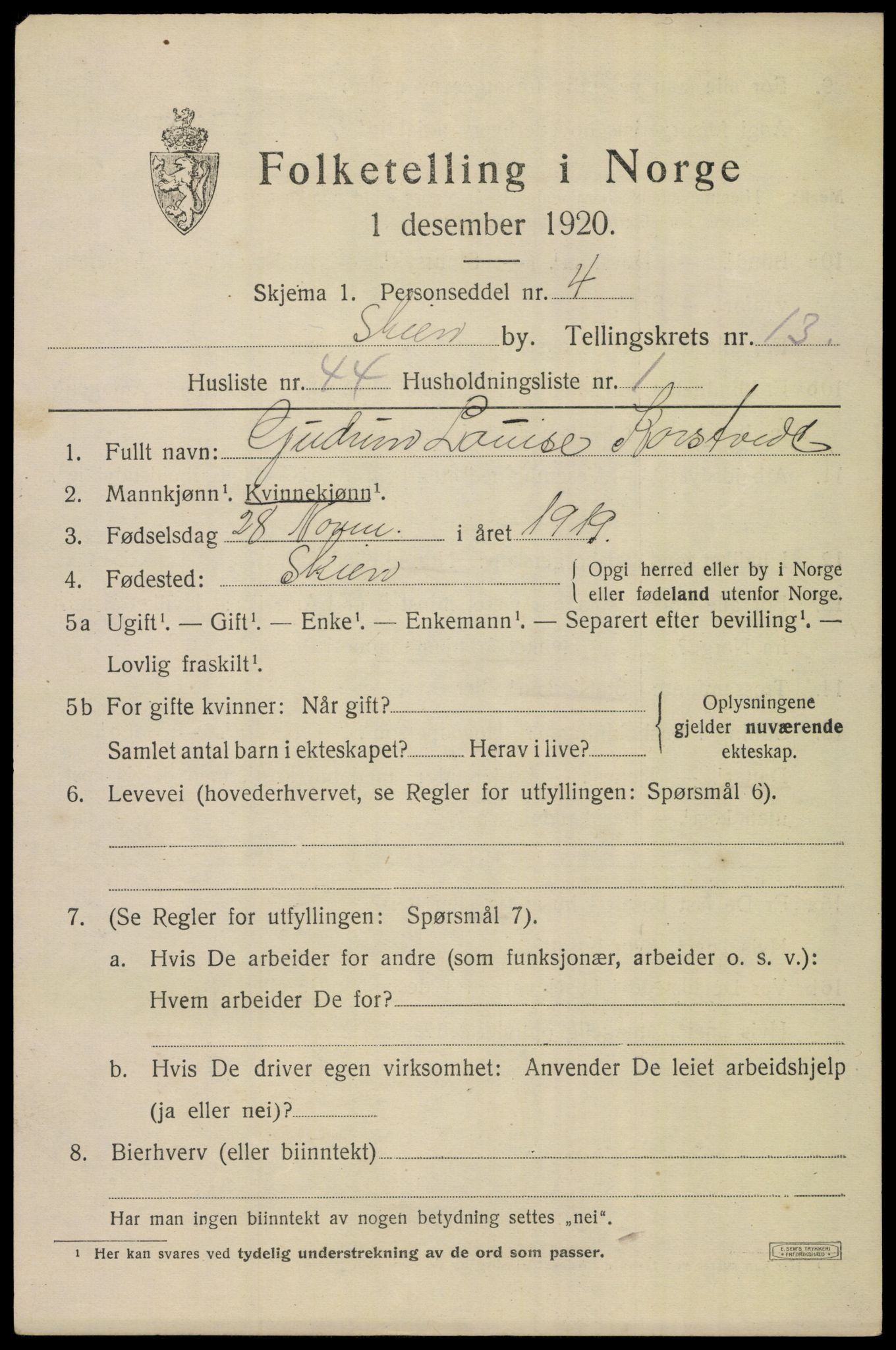 SAKO, 1920 census for Skien, 1920, p. 40352