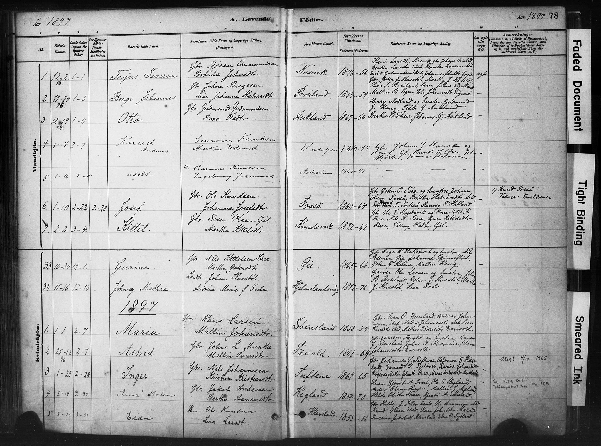 Hjelmeland sokneprestkontor, AV/SAST-A-101843/01/IV/L0014: Parish register (official) no. A 14, 1879-1900, p. 78