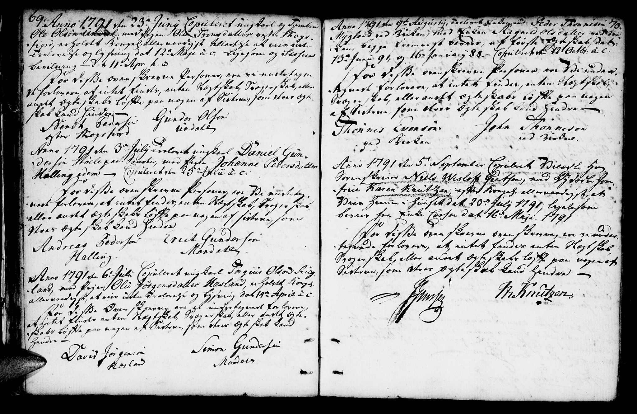 Mandal sokneprestkontor, SAK/1111-0030/F/Fa/Faa/L0007: Parish register (official) no. A 7, 1783-1818, p. 69-70
