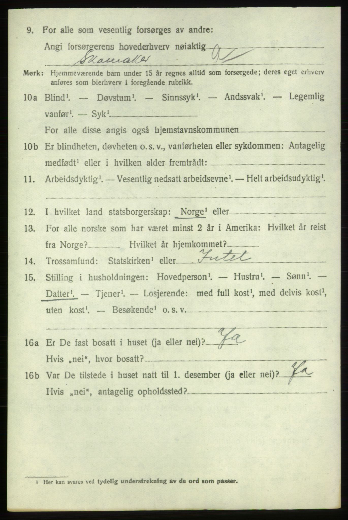 SAB, 1920 census for Tysnes, 1920, p. 10421