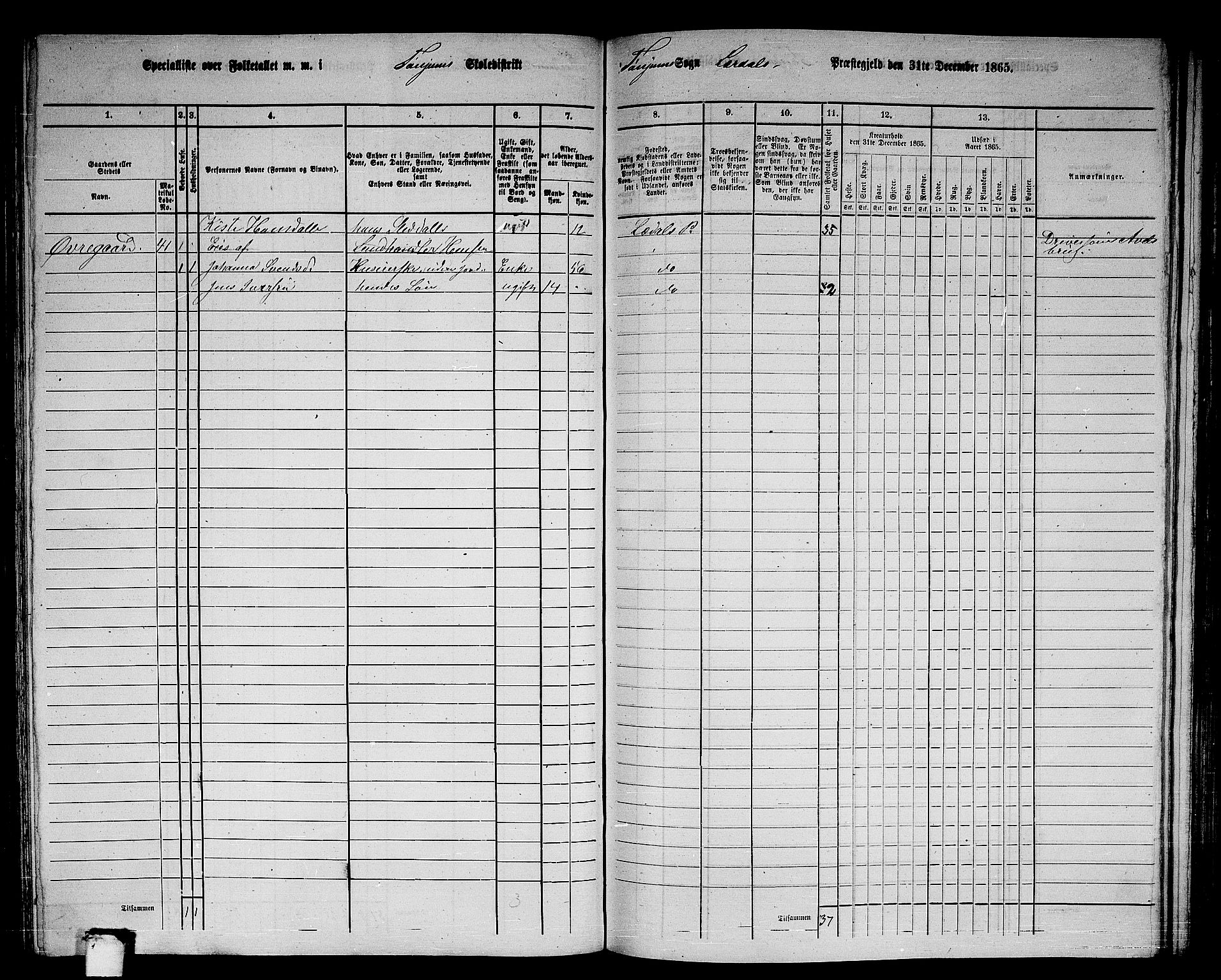 RA, 1865 census for Lærdal, 1865, p. 97