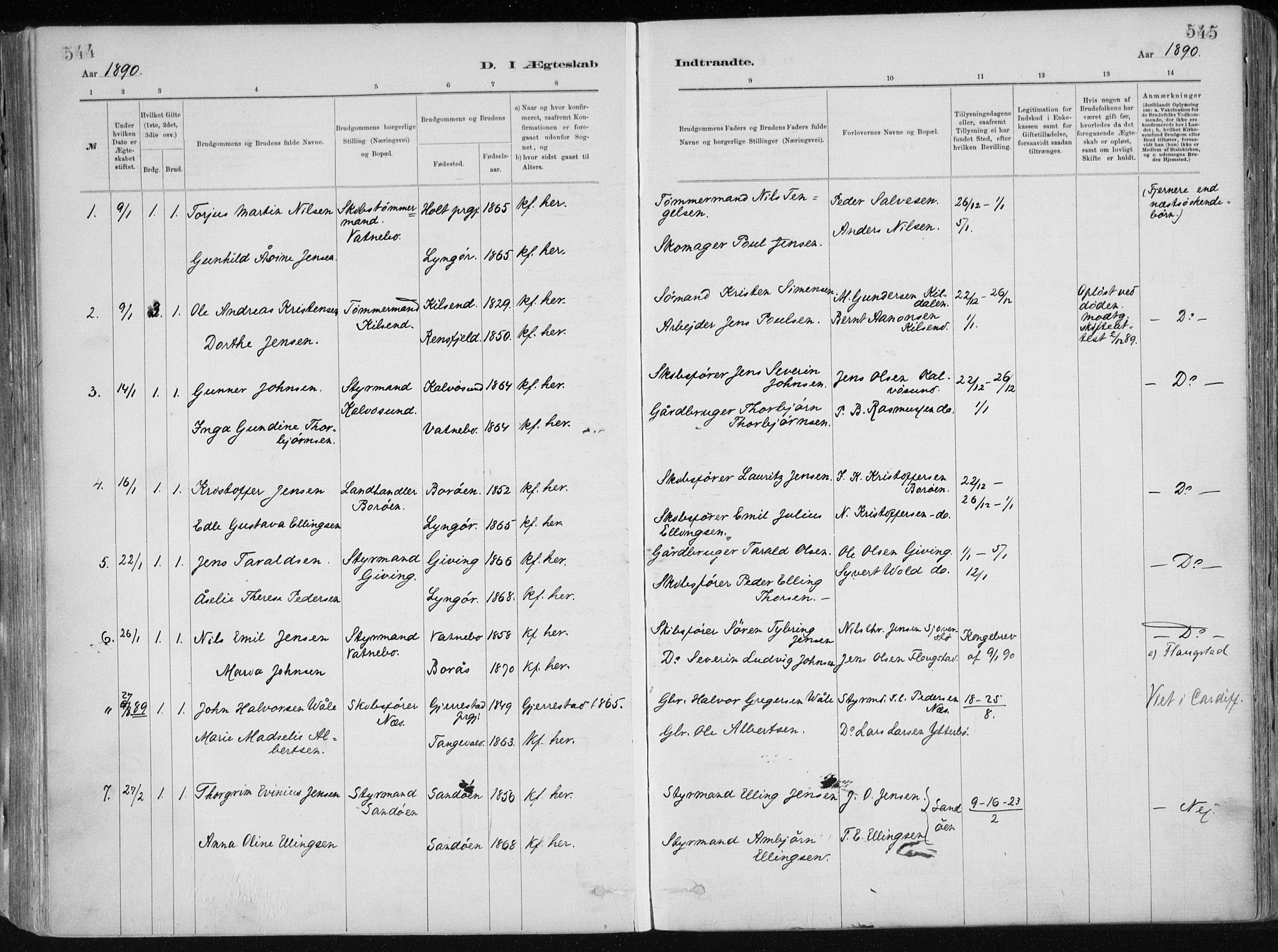 Dypvåg sokneprestkontor, SAK/1111-0007/F/Fa/Faa/L0008: Parish register (official) no. A 8, 1885-1906, p. 544-545