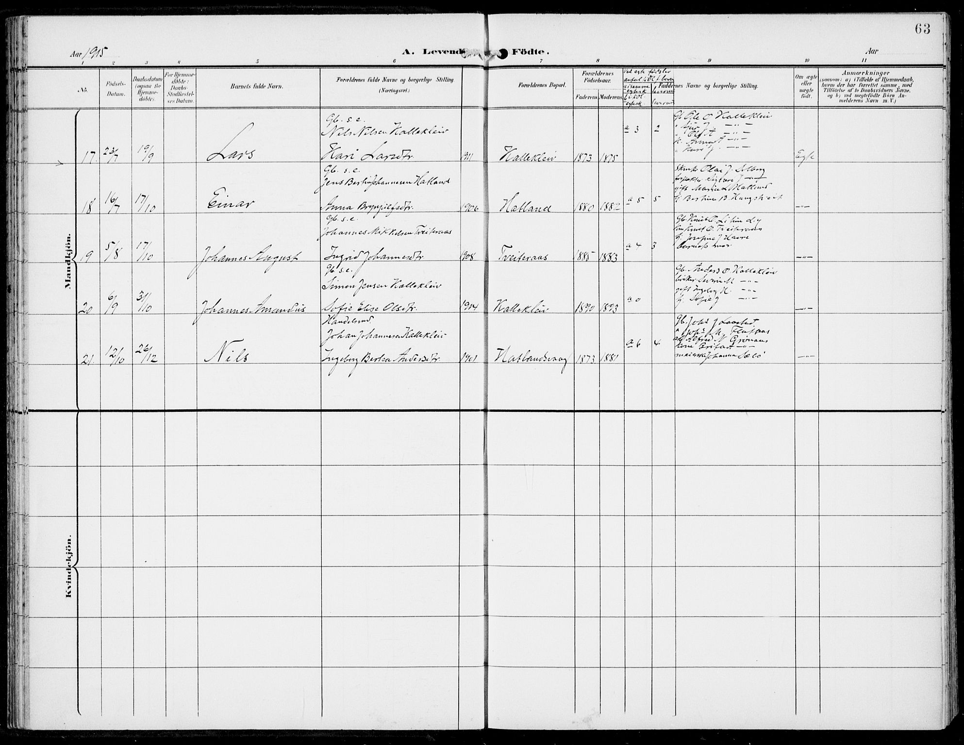 Haus sokneprestembete, AV/SAB-A-75601/H/Haa: Parish register (official) no. C  2, 1900-1915, p. 63