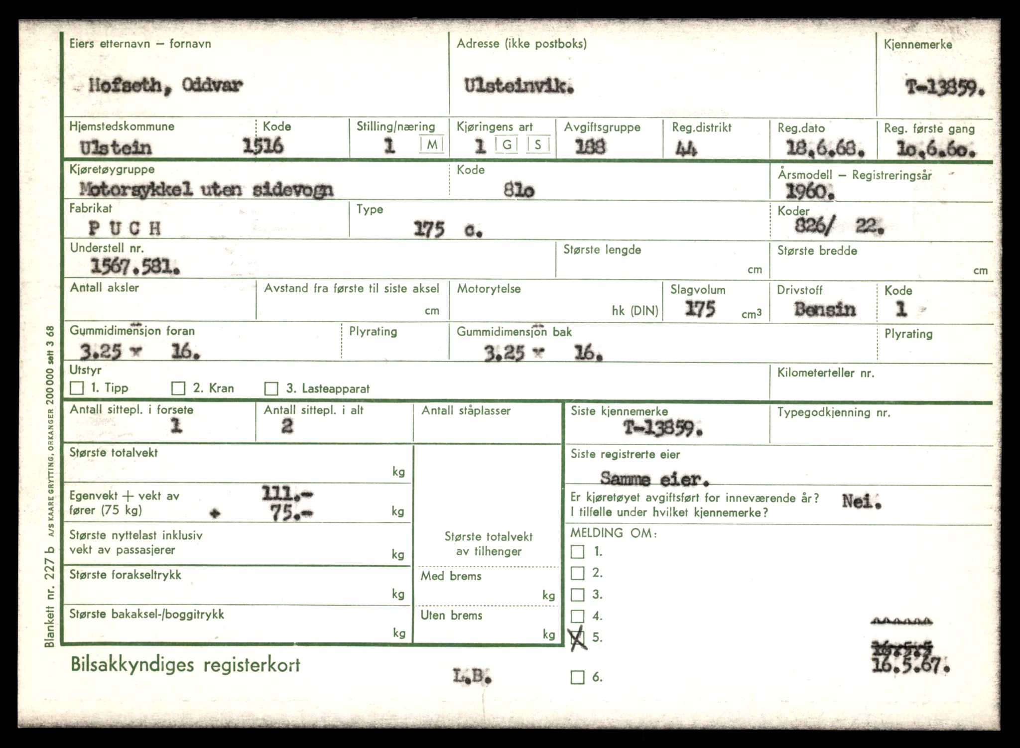 Møre og Romsdal vegkontor - Ålesund trafikkstasjon, AV/SAT-A-4099/F/Fe/L0041: Registreringskort for kjøretøy T 13710 - T 13905, 1927-1998, p. 2695