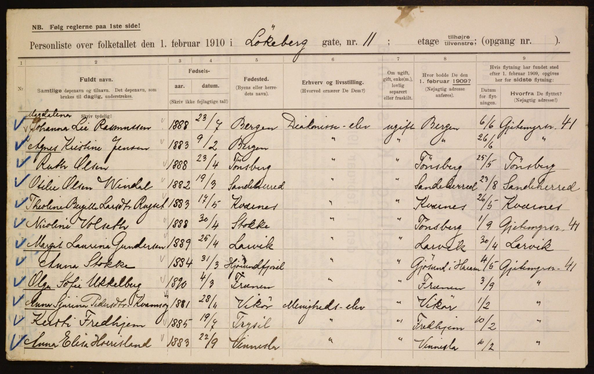 OBA, Municipal Census 1910 for Kristiania, 1910, p. 56599