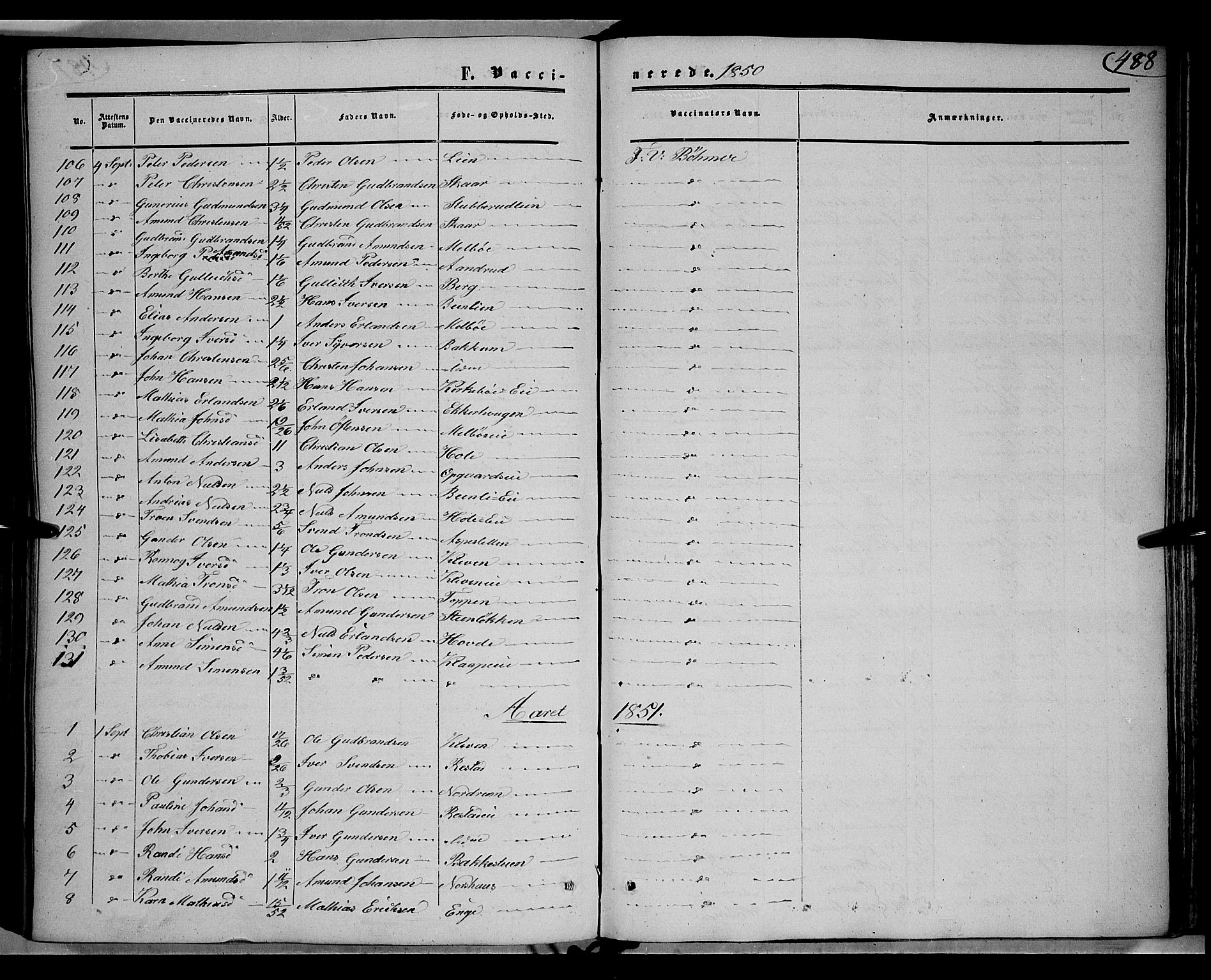 Gausdal prestekontor, AV/SAH-PREST-090/H/Ha/Haa/L0008: Parish register (official) no. 8, 1850-1861, p. 488