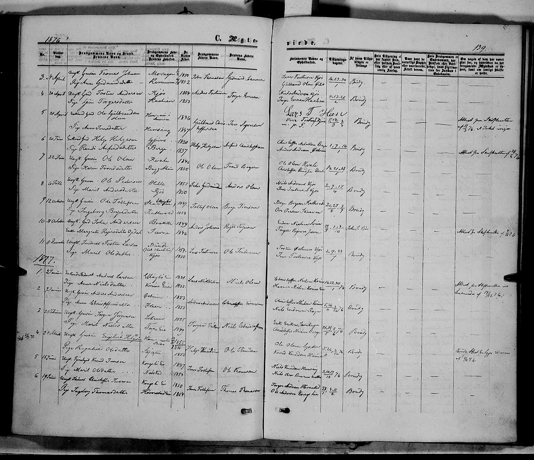 Vang prestekontor, Valdres, SAH/PREST-140/H/Ha/L0007: Parish register (official) no. 7, 1865-1881, p. 139