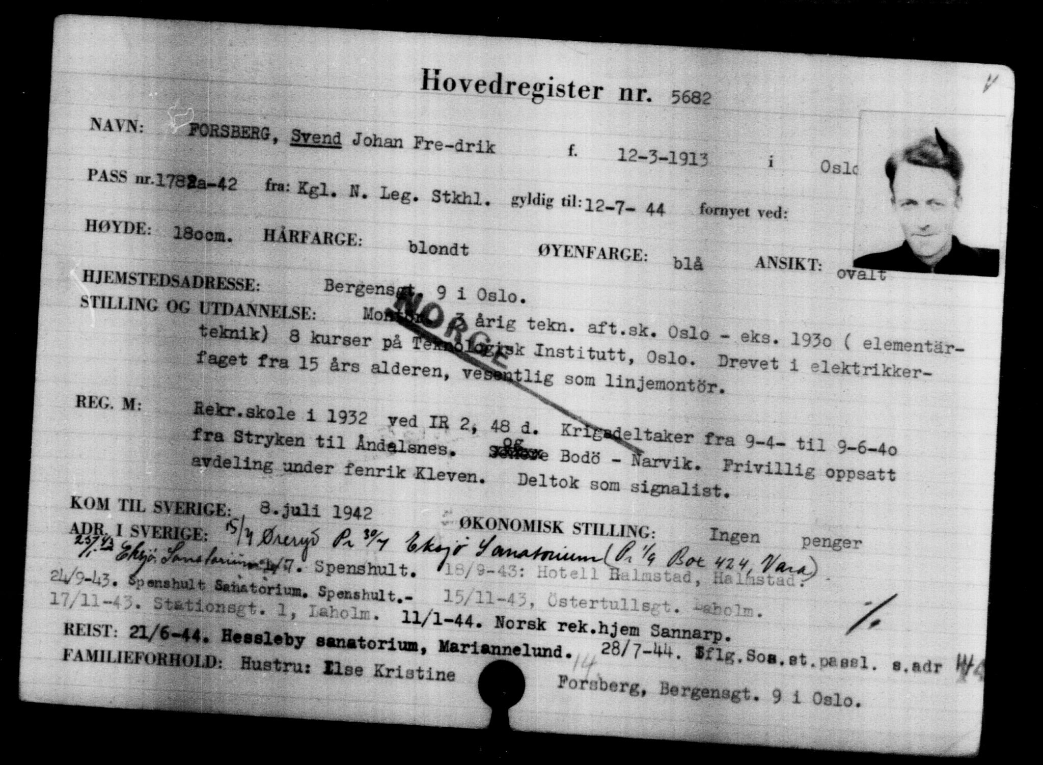 Utenriksstasjonene, Legasjonen i Stockholm, Flyktningkontoret, AV/RA-S-6753/V/Va/L0004: Kjesäterkartoteket, flyktninger med registreringsnr. 3496-6610, 1940-1945, p. 2530