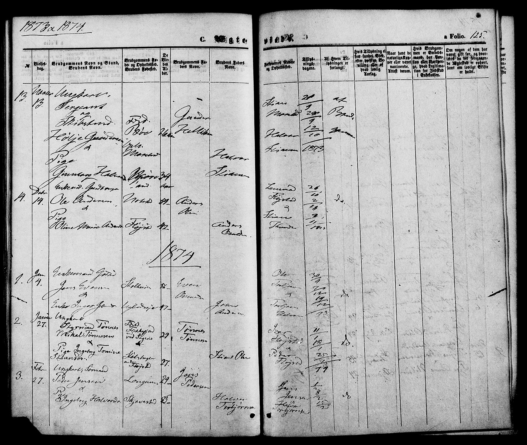 Austre Moland sokneprestkontor, AV/SAK-1111-0001/F/Fa/Faa/L0009: Parish register (official) no. A 9, 1869-1879, p. 125