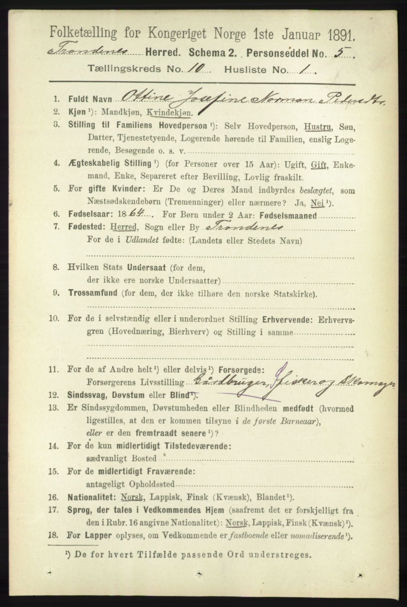 RA, 1891 census for 1914 Trondenes, 1891, p. 7503