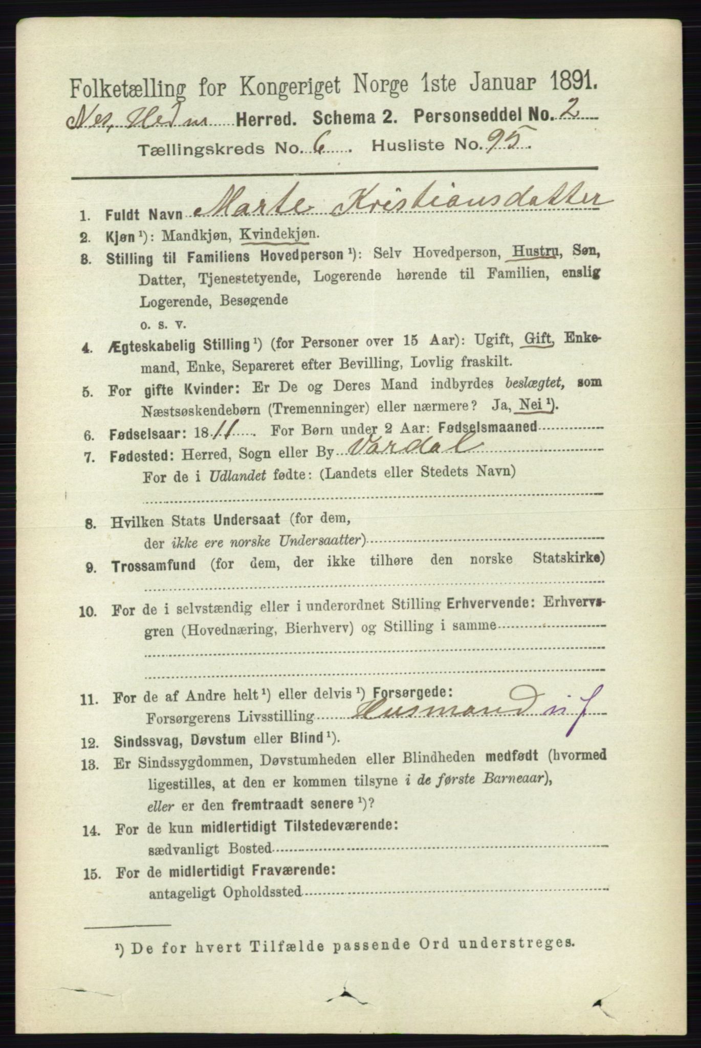 RA, 1891 census for 0411 Nes, 1891, p. 3823