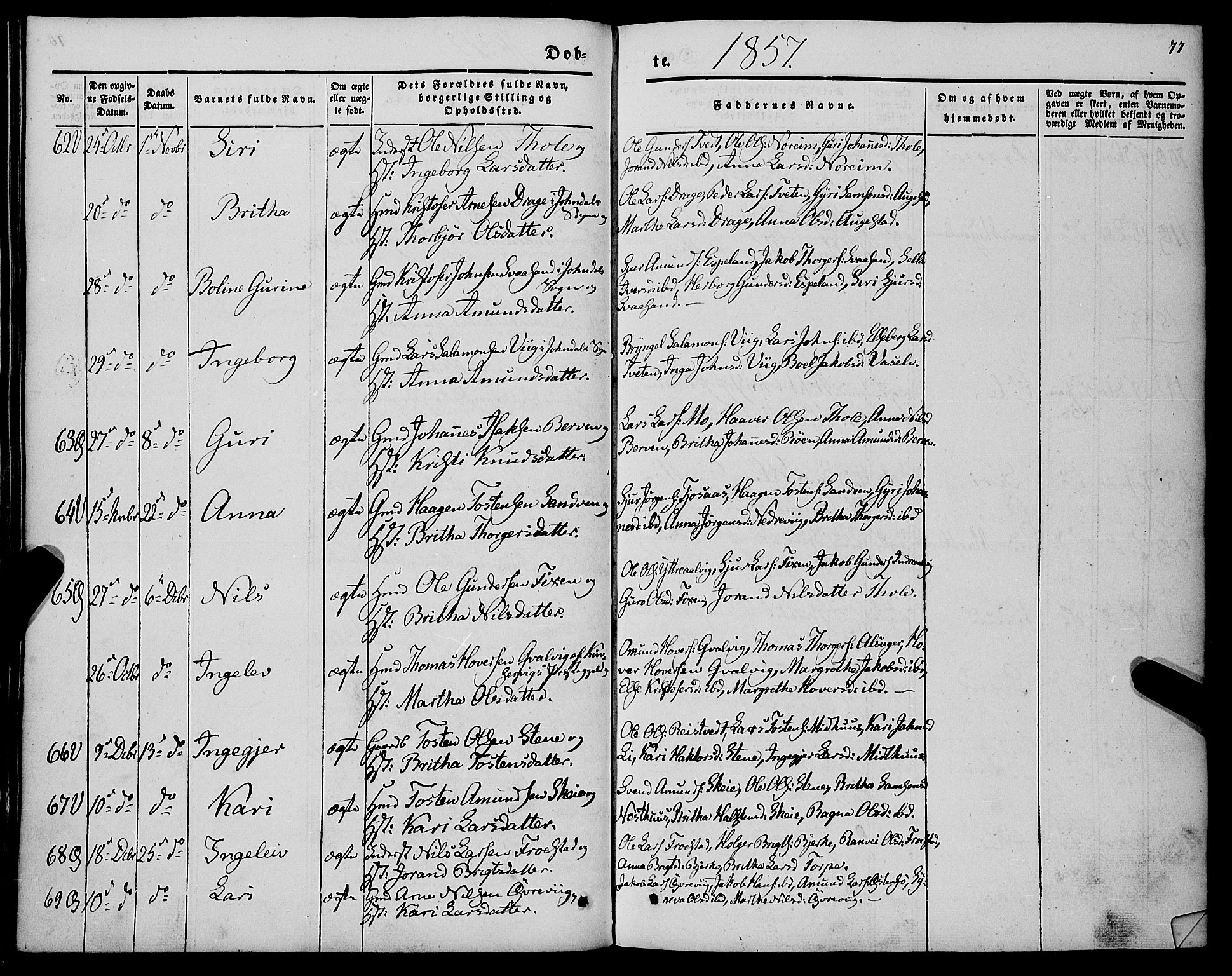 Kvam sokneprestembete, AV/SAB-A-76201/H/Haa: Parish register (official) no. A 8, 1844-1863, p. 77