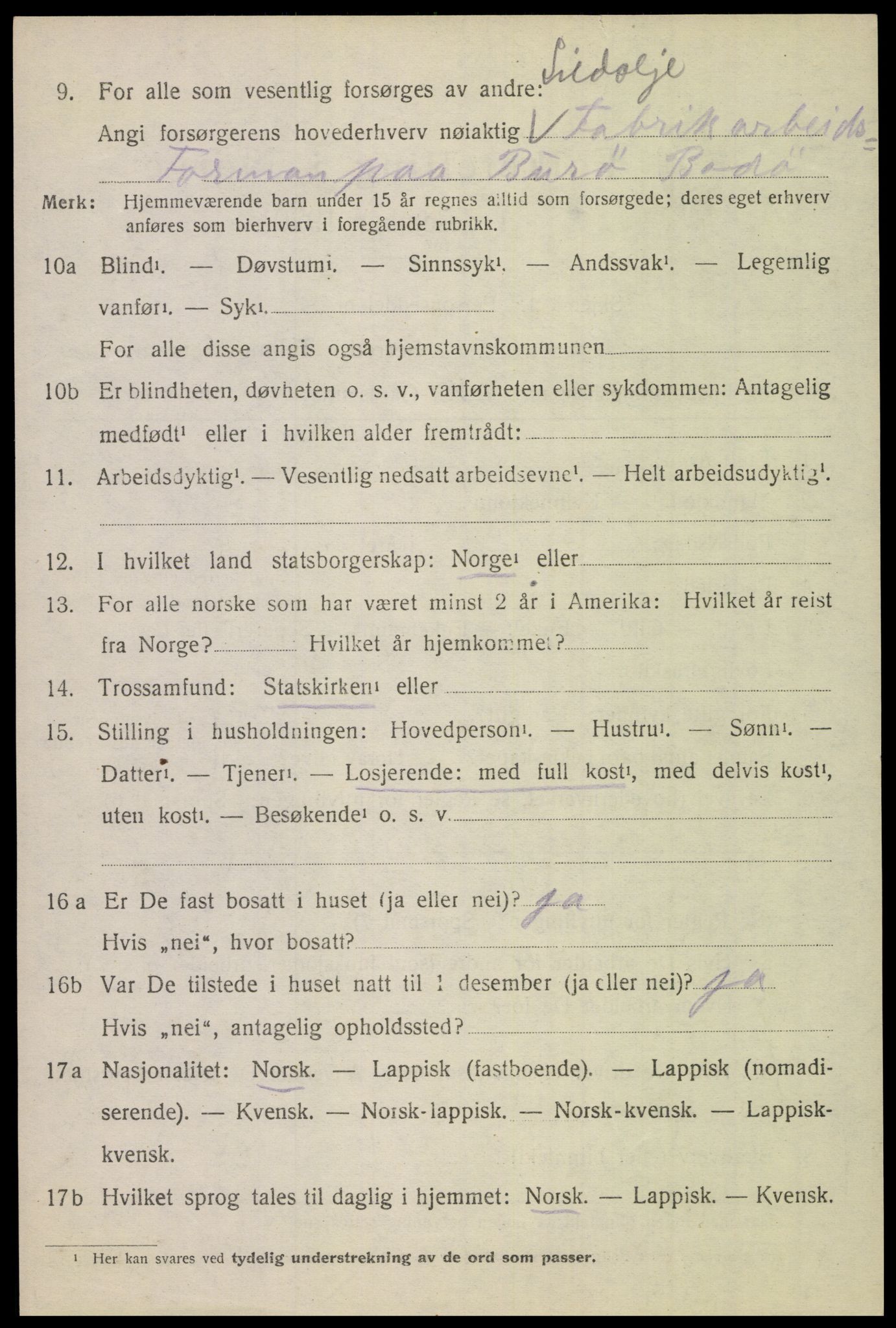 SAT, 1920 census for Bodin, 1920, p. 3447