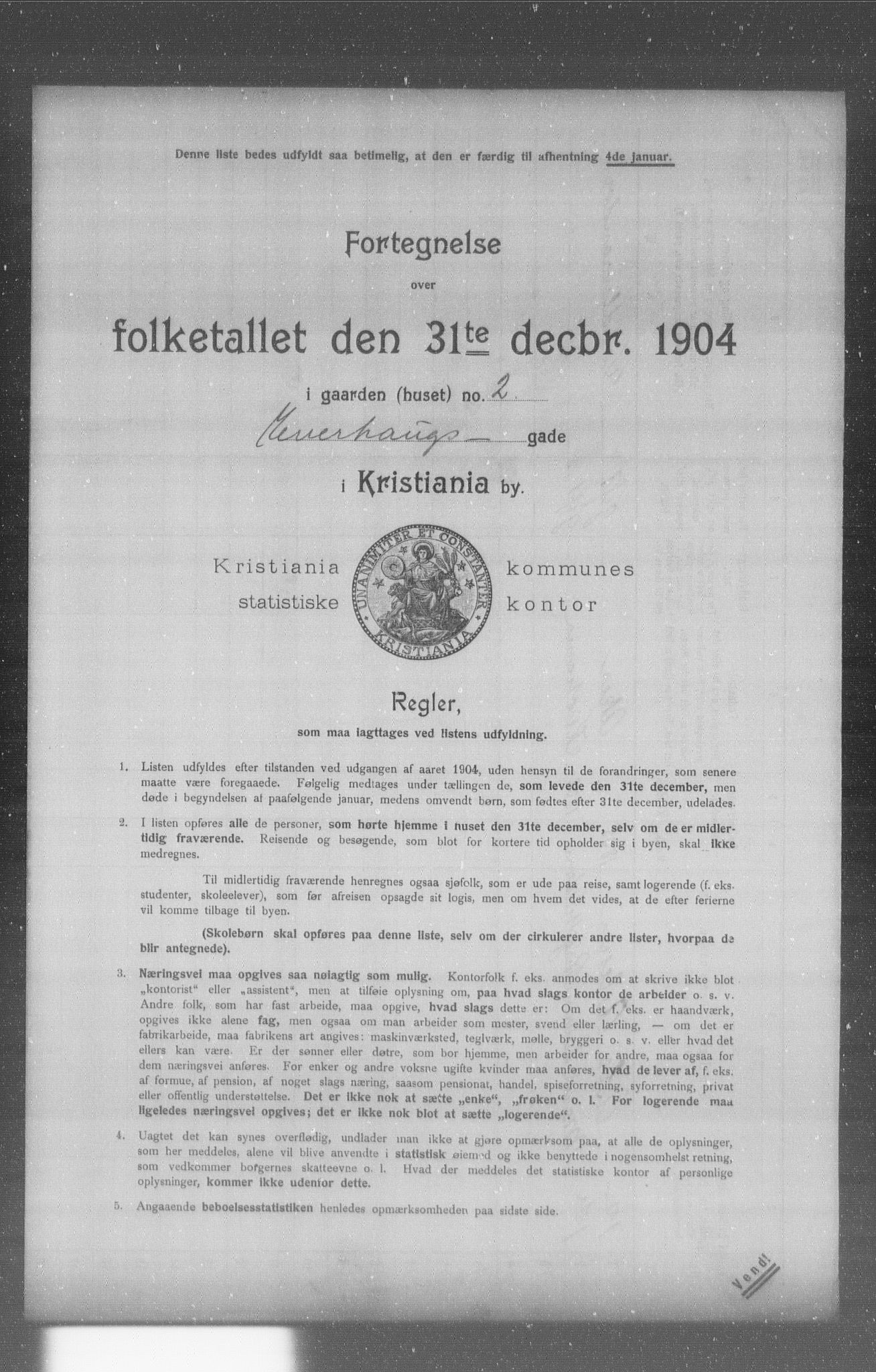 OBA, Municipal Census 1904 for Kristiania, 1904, p. 4343