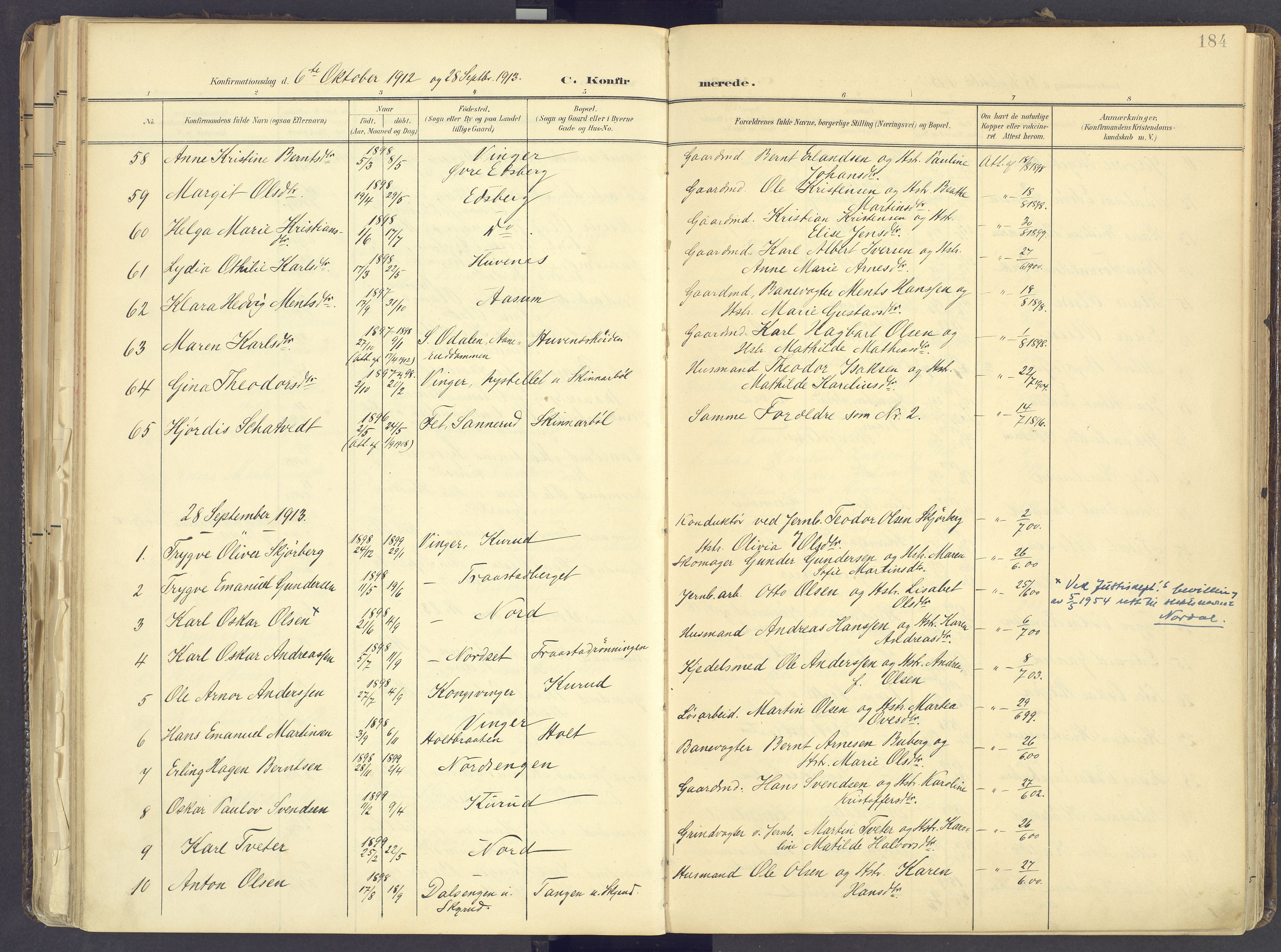 Vinger prestekontor, AV/SAH-PREST-024/H/Ha/Haa/L0017: Parish register (official) no. 17, 1901-1927, p. 184