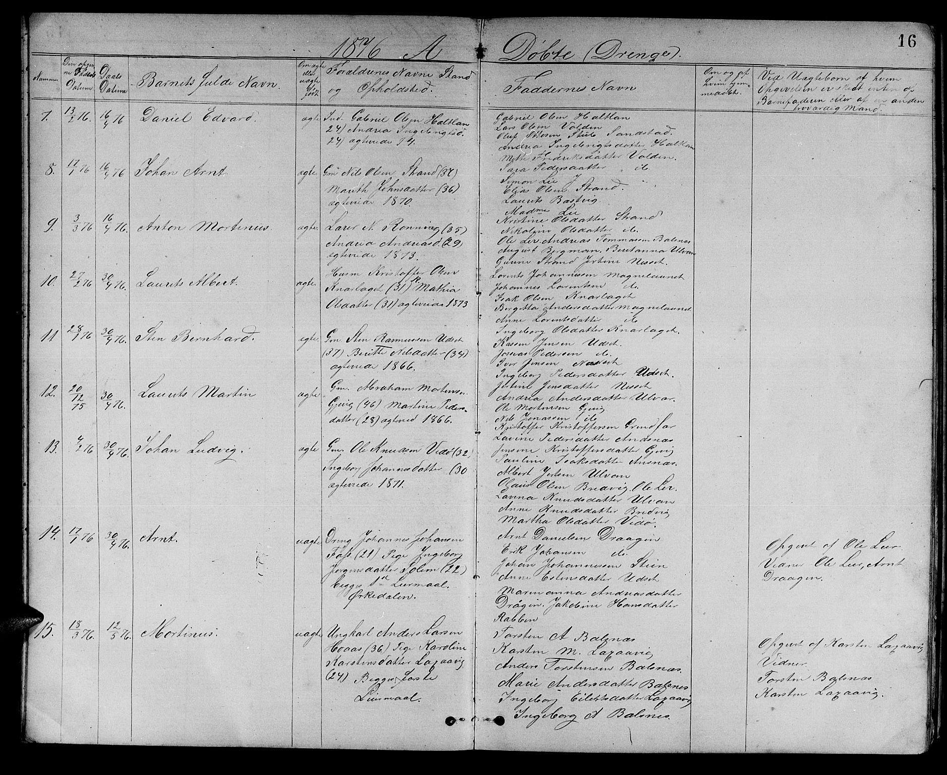 Ministerialprotokoller, klokkerbøker og fødselsregistre - Sør-Trøndelag, AV/SAT-A-1456/637/L0561: Parish register (copy) no. 637C02, 1873-1882, p. 16