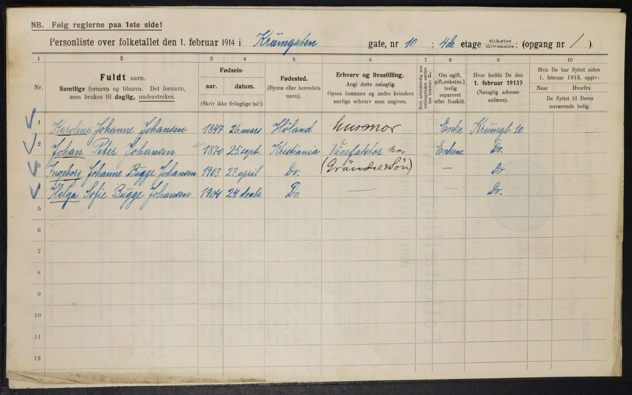 OBA, Municipal Census 1914 for Kristiania, 1914, p. 54844