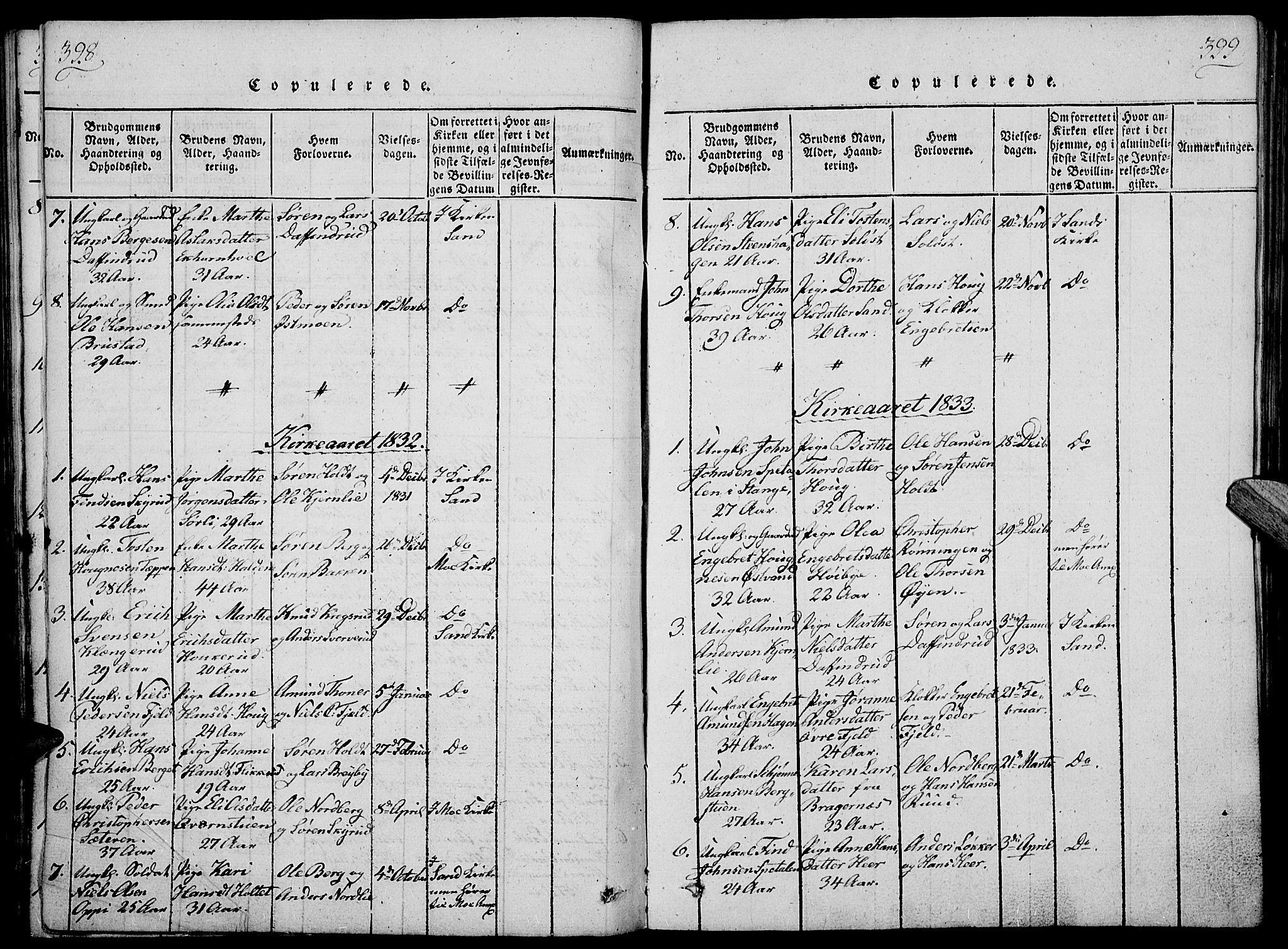 Nord-Odal prestekontor, AV/SAH-PREST-032/H/Ha/Haa/L0001: Parish register (official) no. 1, 1819-1838, p. 398-399