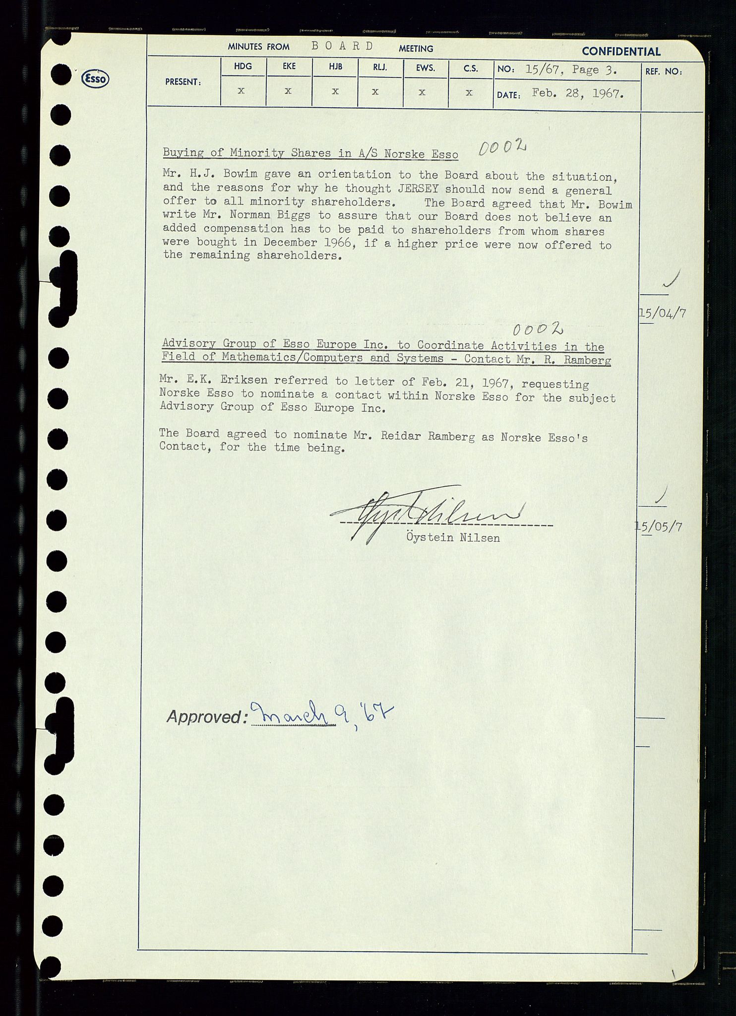 Pa 0982 - Esso Norge A/S, AV/SAST-A-100448/A/Aa/L0002/0003: Den administrerende direksjon Board minutes (styrereferater) / Den administrerende direksjon Board minutes (styrereferater), 1967, p. 32