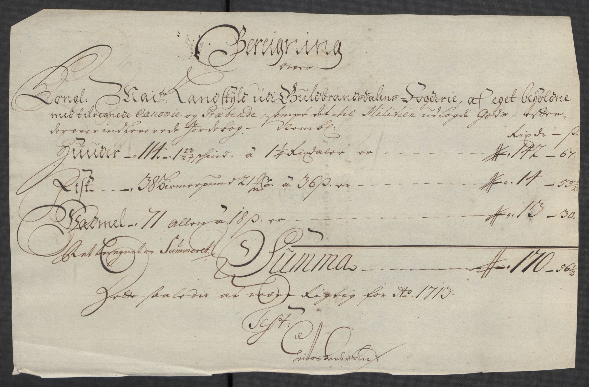 Rentekammeret inntil 1814, Reviderte regnskaper, Fogderegnskap, AV/RA-EA-4092/R17/L1182: Fogderegnskap Gudbrandsdal, 1713, p. 399