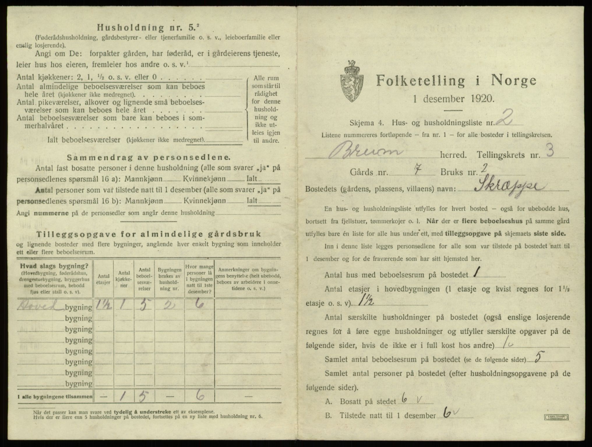 SAB, 1920 census for Breim, 1920, p. 201