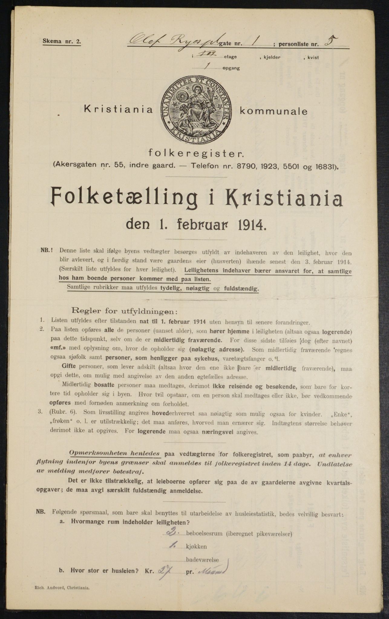 OBA, Municipal Census 1914 for Kristiania, 1914, p. 75097