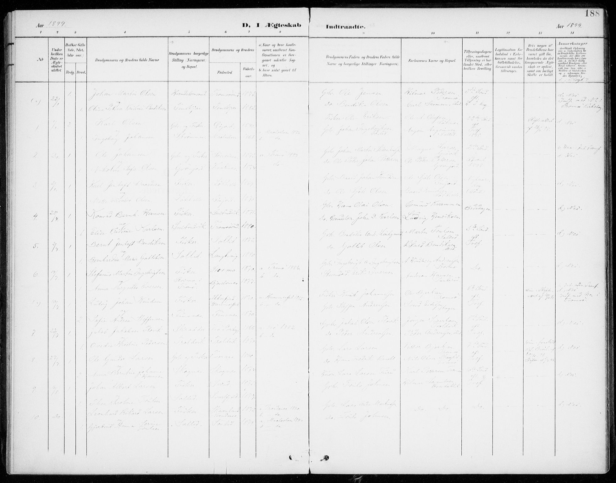 Lenvik sokneprestembete, SATØ/S-1310/H/Ha/Haa/L0014kirke: Parish register (official) no. 14, 1899-1909, p. 188