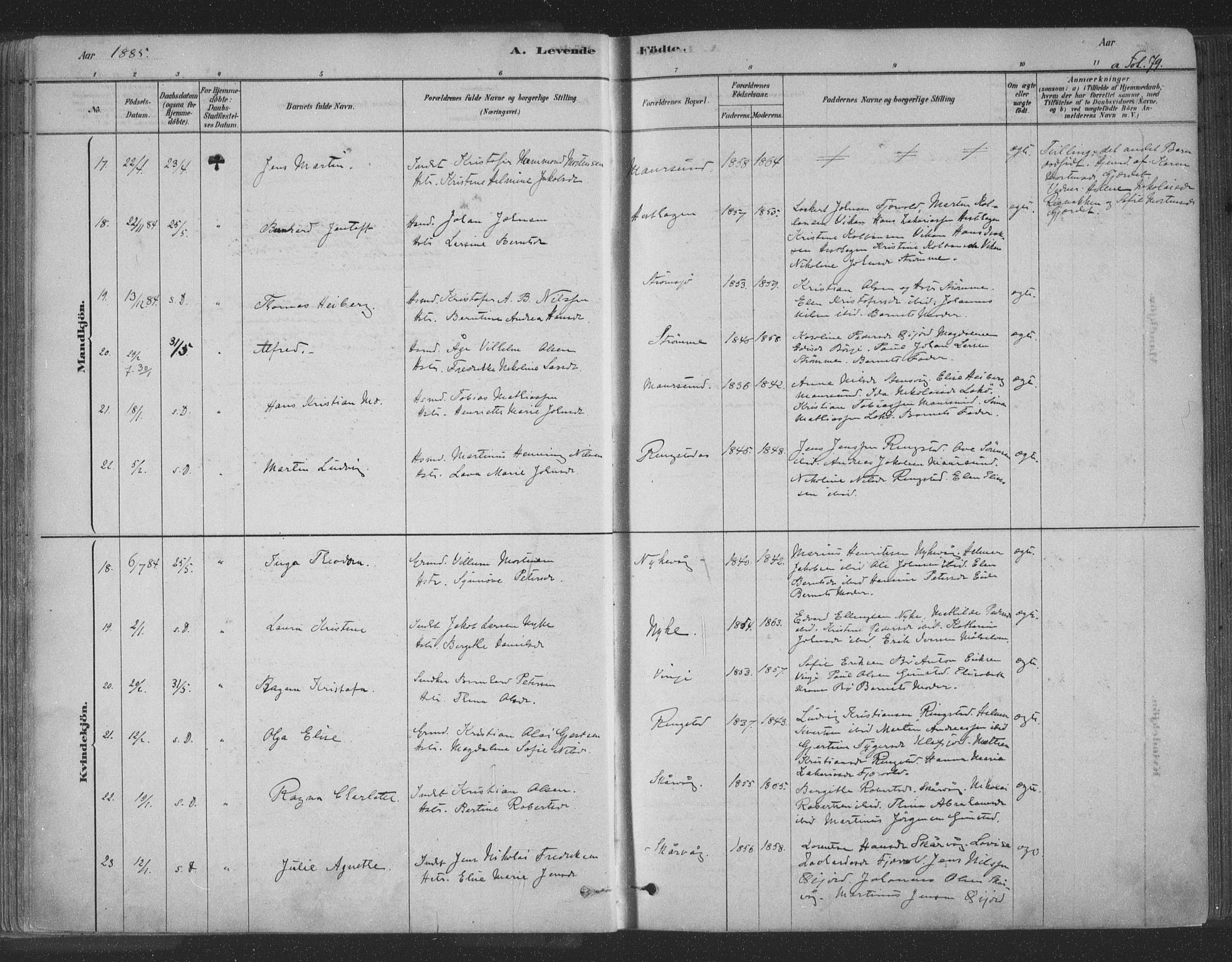 Ministerialprotokoller, klokkerbøker og fødselsregistre - Nordland, AV/SAT-A-1459/891/L1302: Parish register (official) no. 891A07, 1878-1895, p. 79