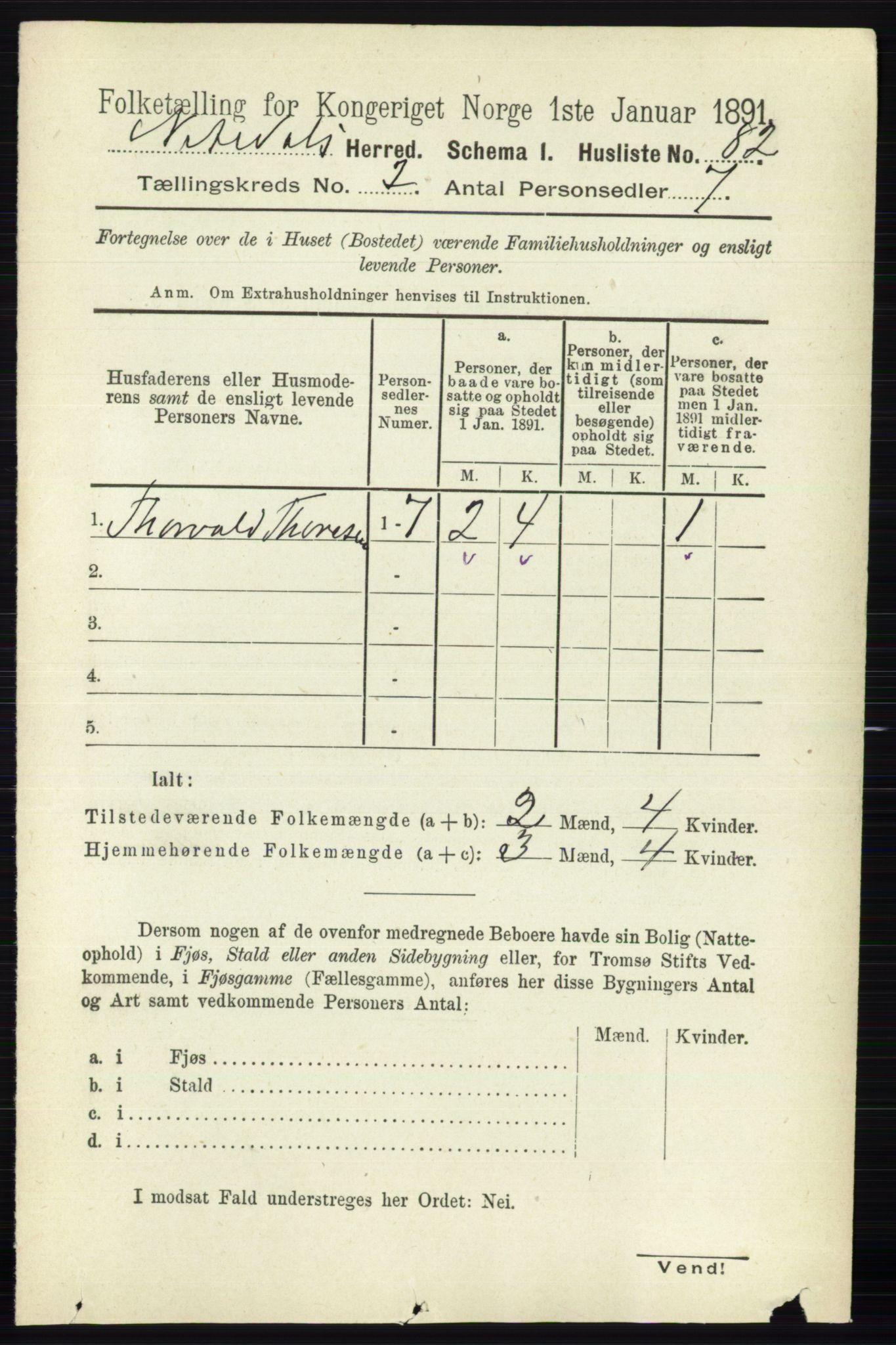 RA, 1891 census for 0233 Nittedal, 1891, p. 585