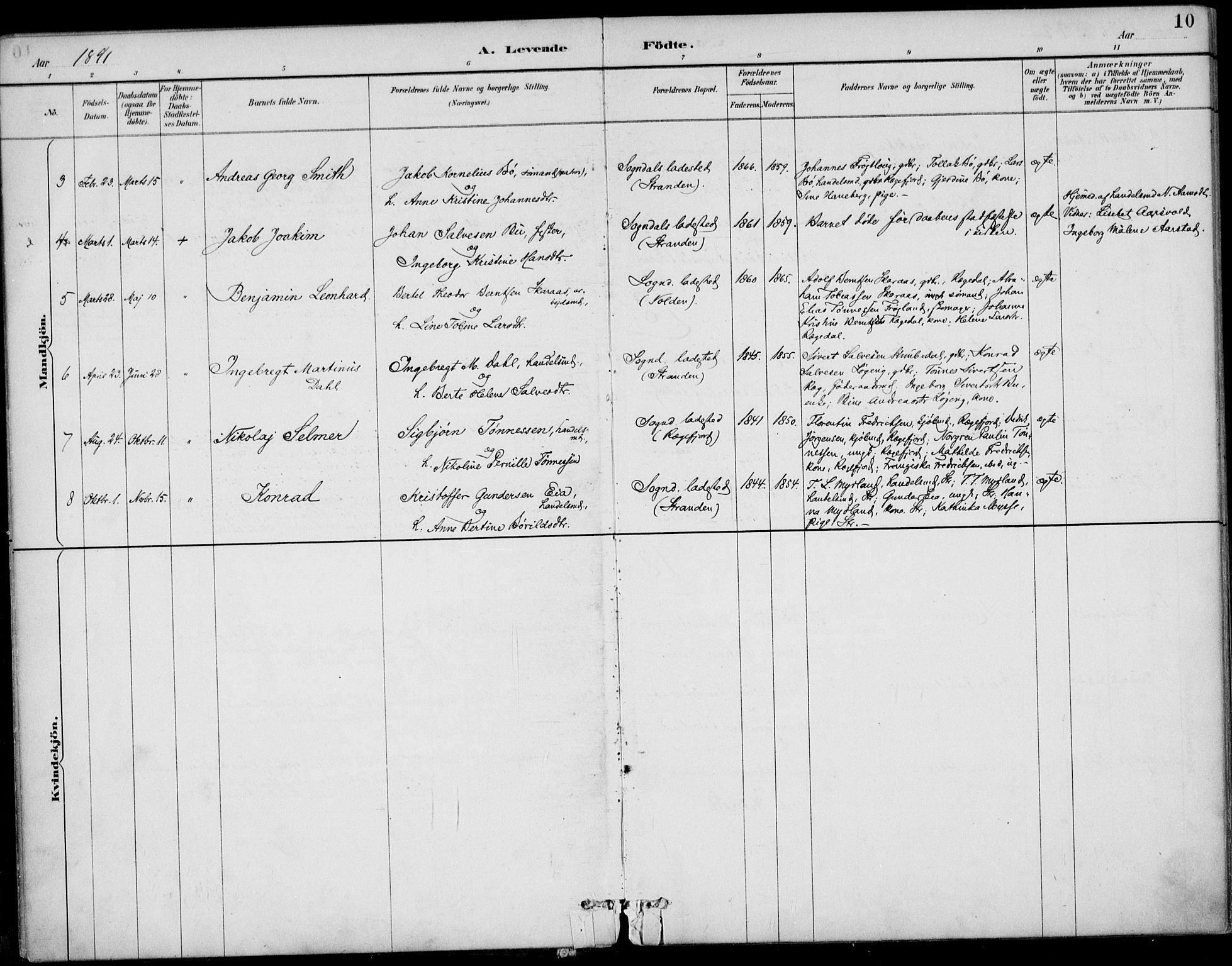 Sokndal sokneprestkontor, AV/SAST-A-101808: Parish register (official) no. A 12, 1887-1927, p. 10