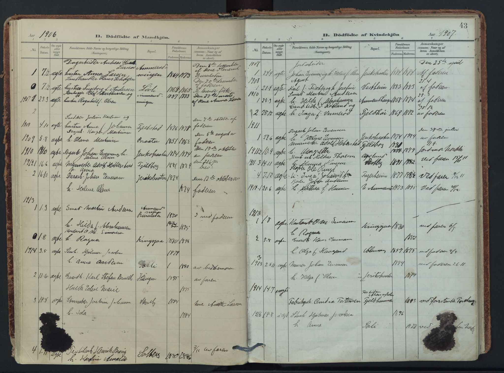 Østre Aker prestekontor Kirkebøker, AV/SAO-A-10840/F/Fb/L0001: Parish register (official) no. II 1, 1906-1931, p. 43