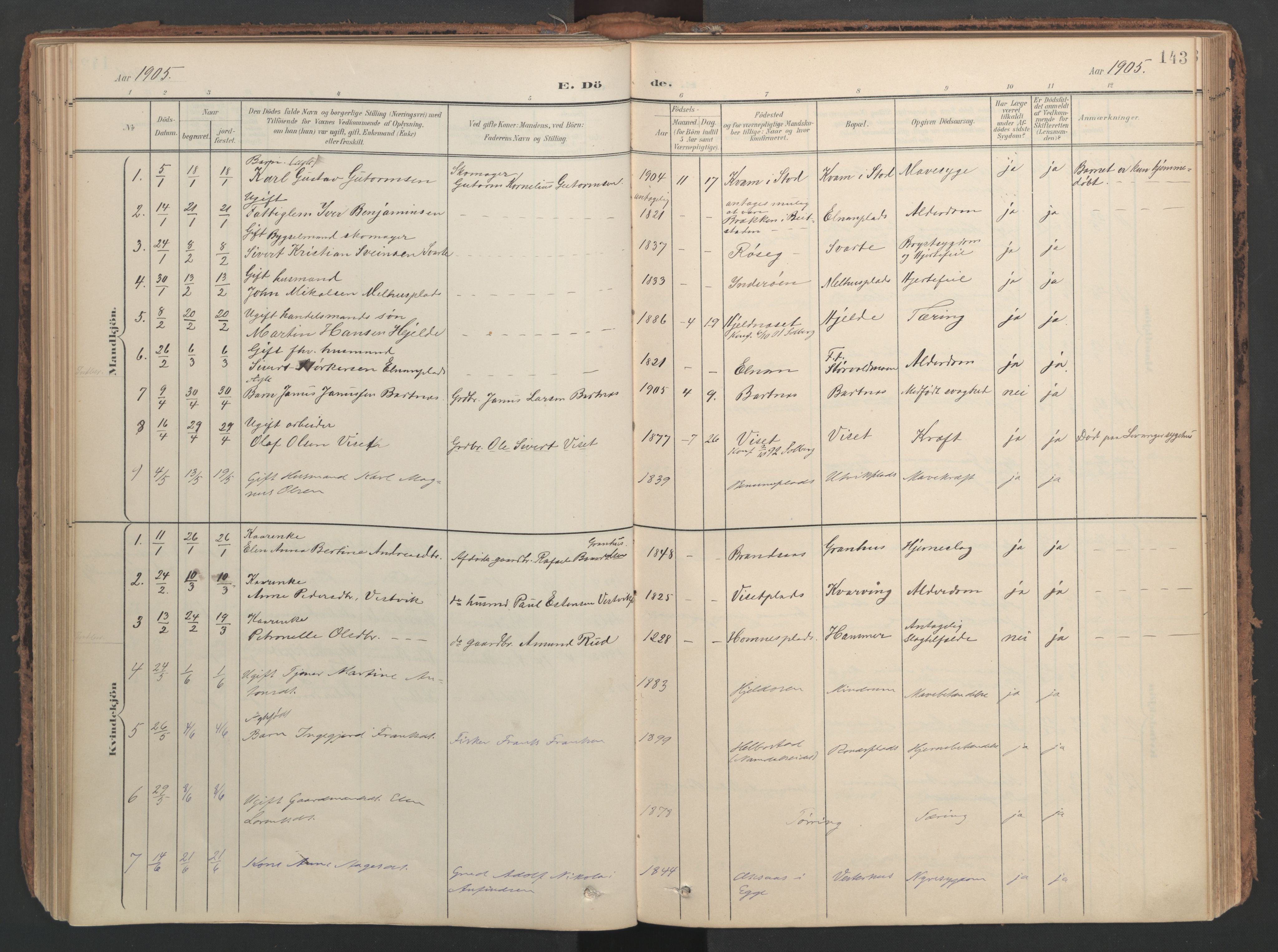 Ministerialprotokoller, klokkerbøker og fødselsregistre - Nord-Trøndelag, SAT/A-1458/741/L0397: Parish register (official) no. 741A11, 1901-1911, p. 143
