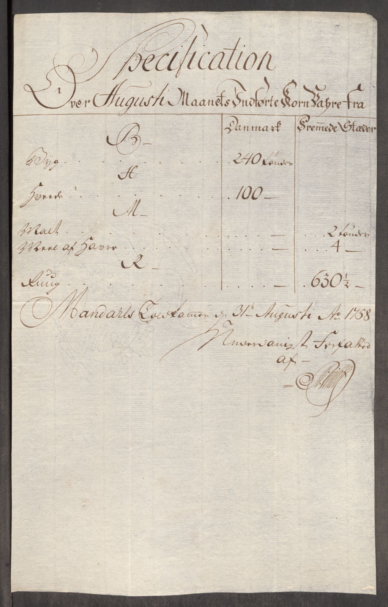 Rentekammeret inntil 1814, Realistisk ordnet avdeling, AV/RA-EA-4070/Oe/L0006: [Ø1]: Priskuranter, 1758-1760, p. 289