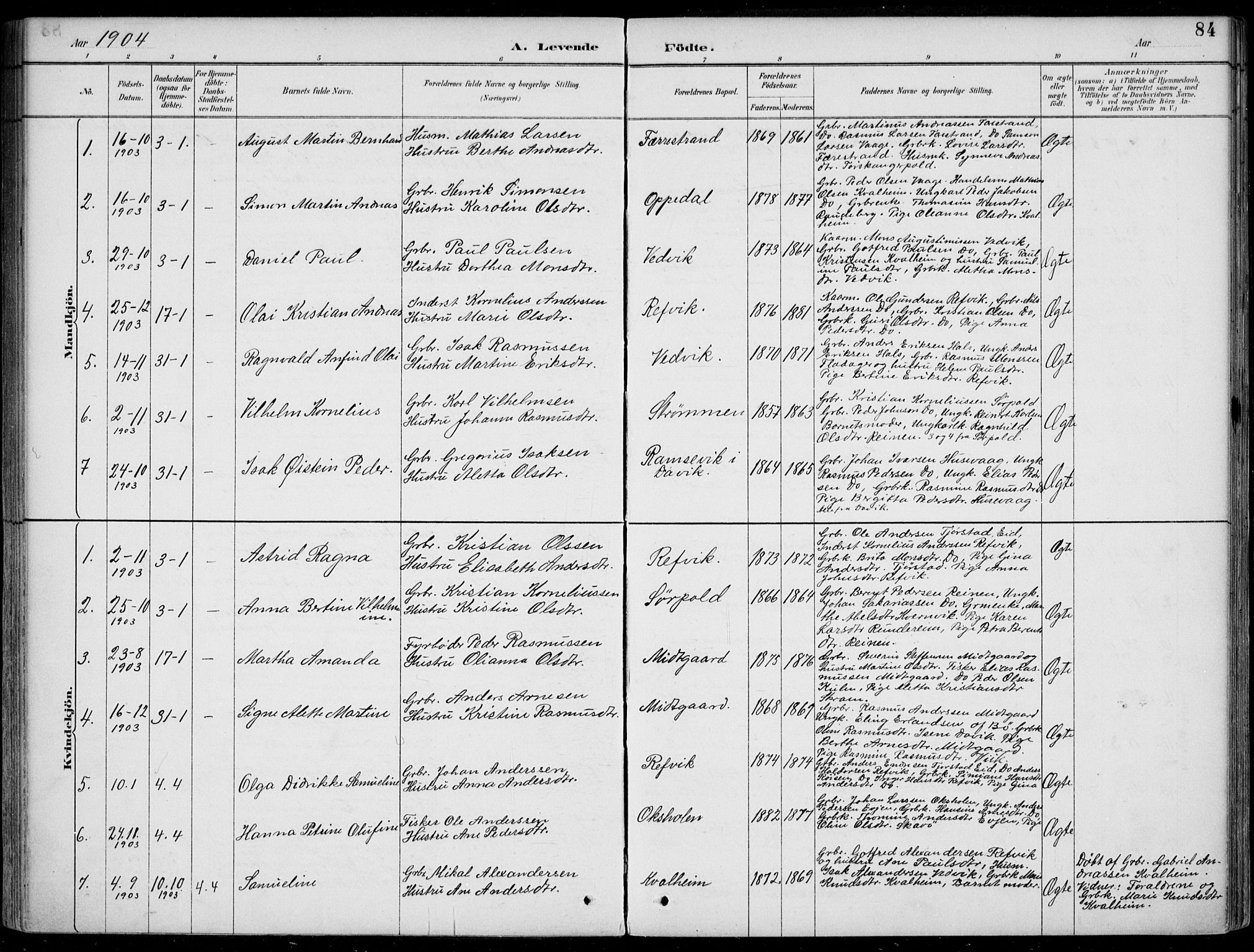 Selje sokneprestembete, AV/SAB-A-99938/H/Ha/Haa/Haac/L0002: Parish register (official) no. C  2, 1889-1904, p. 84