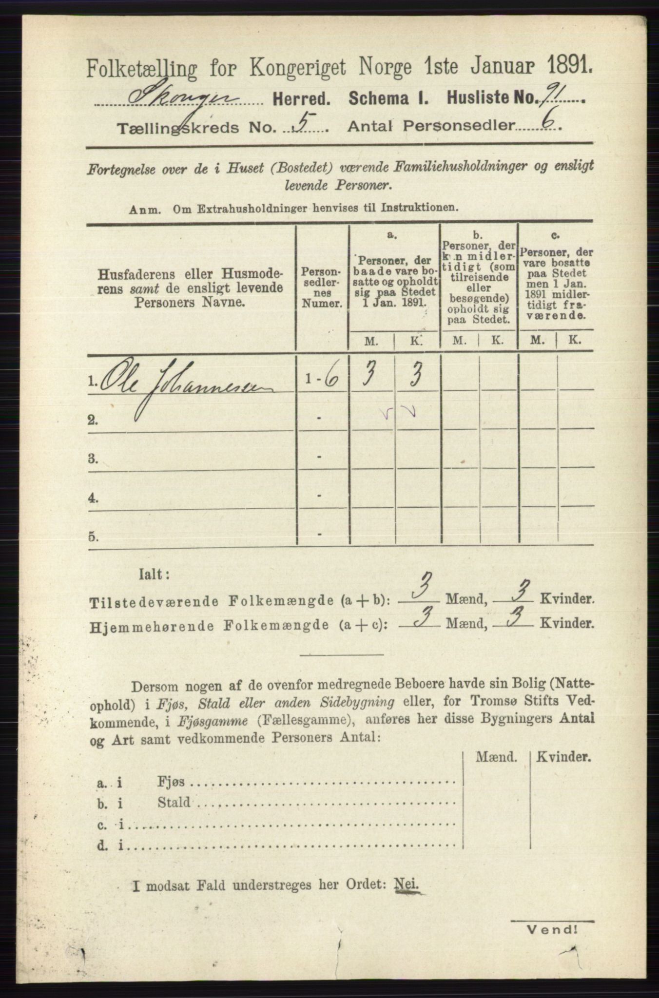 RA, 1891 census for 0712 Skoger, 1891, p. 3098