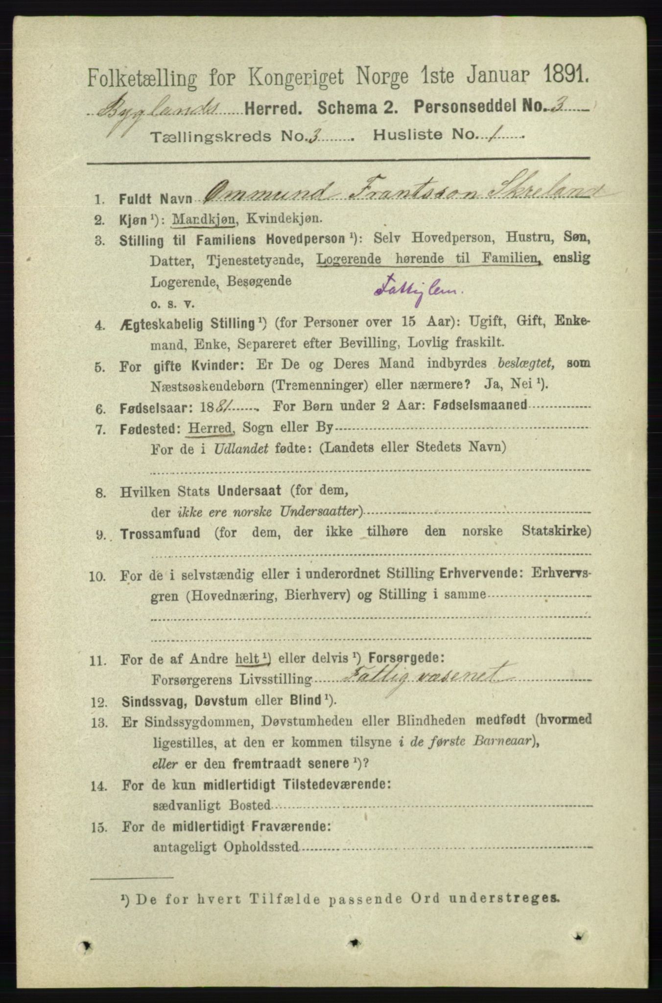 RA, 1891 census for 0938 Bygland, 1891, p. 572