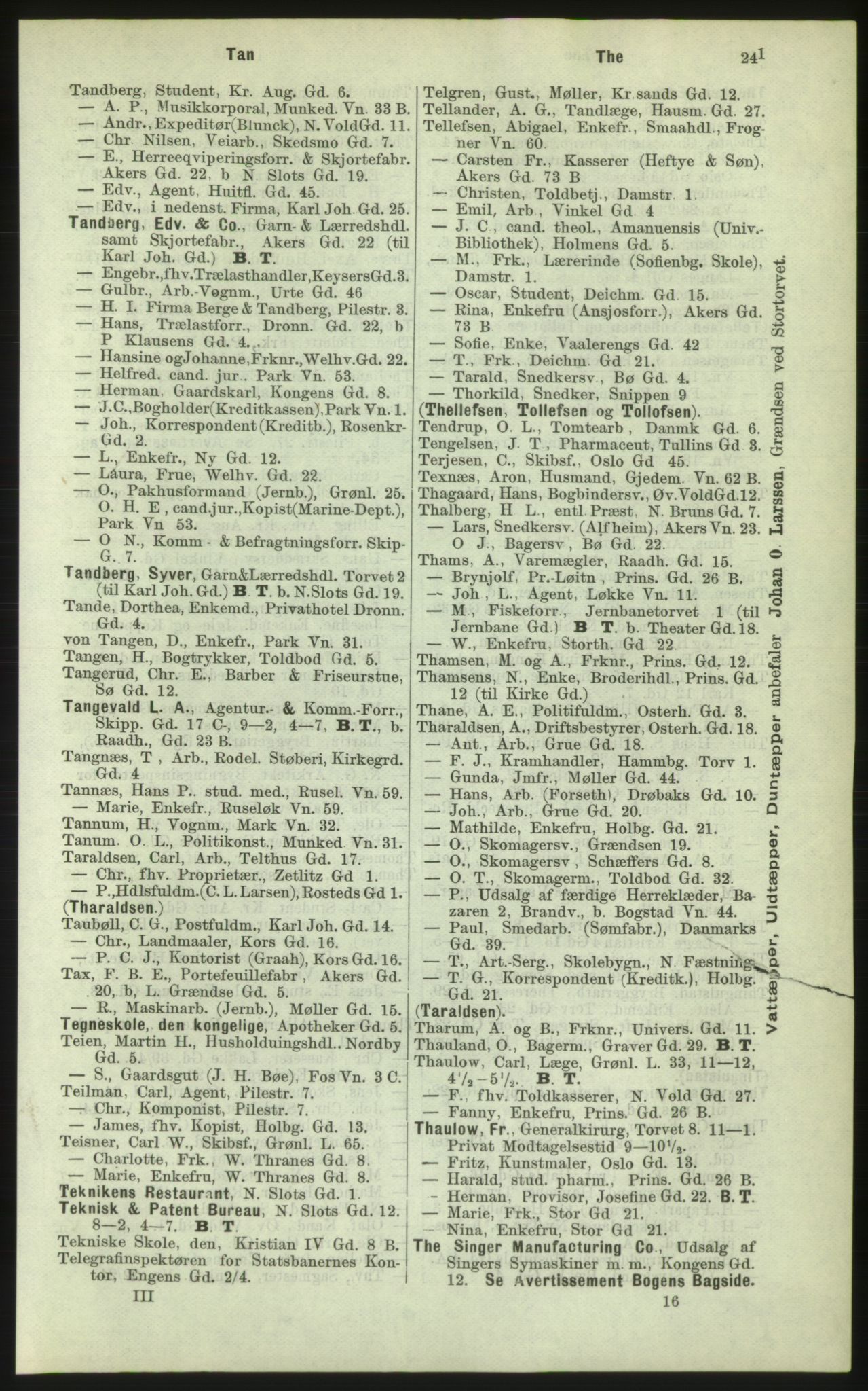 Kristiania/Oslo adressebok, PUBL/-, 1884, p. 241