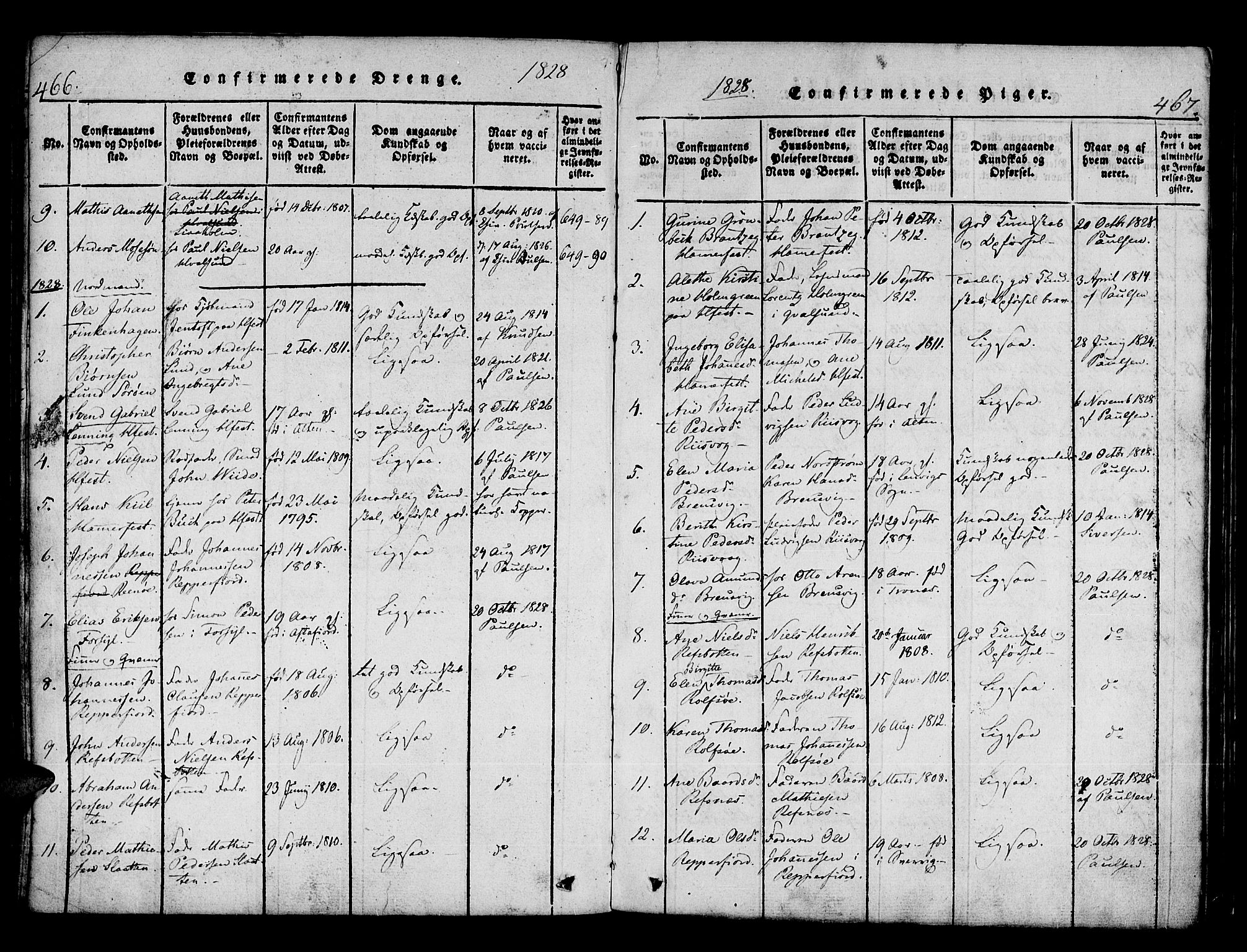 Hammerfest sokneprestkontor, AV/SATØ-S-1347/H/Ha/L0003.kirke: Parish register (official) no. 3, 1821-1842, p. 466-467