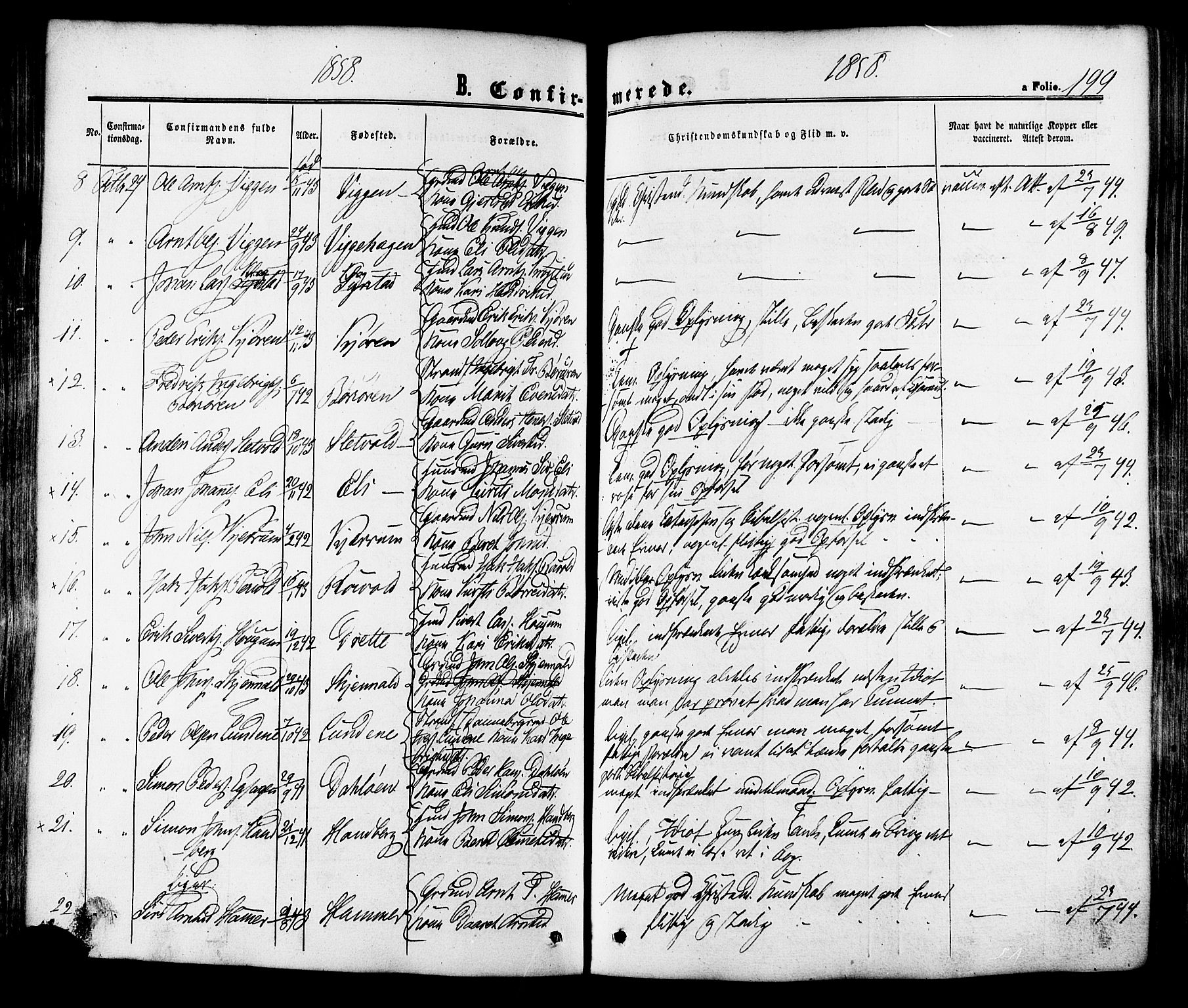 Ministerialprotokoller, klokkerbøker og fødselsregistre - Sør-Trøndelag, SAT/A-1456/665/L0772: Parish register (official) no. 665A07, 1856-1878, p. 199