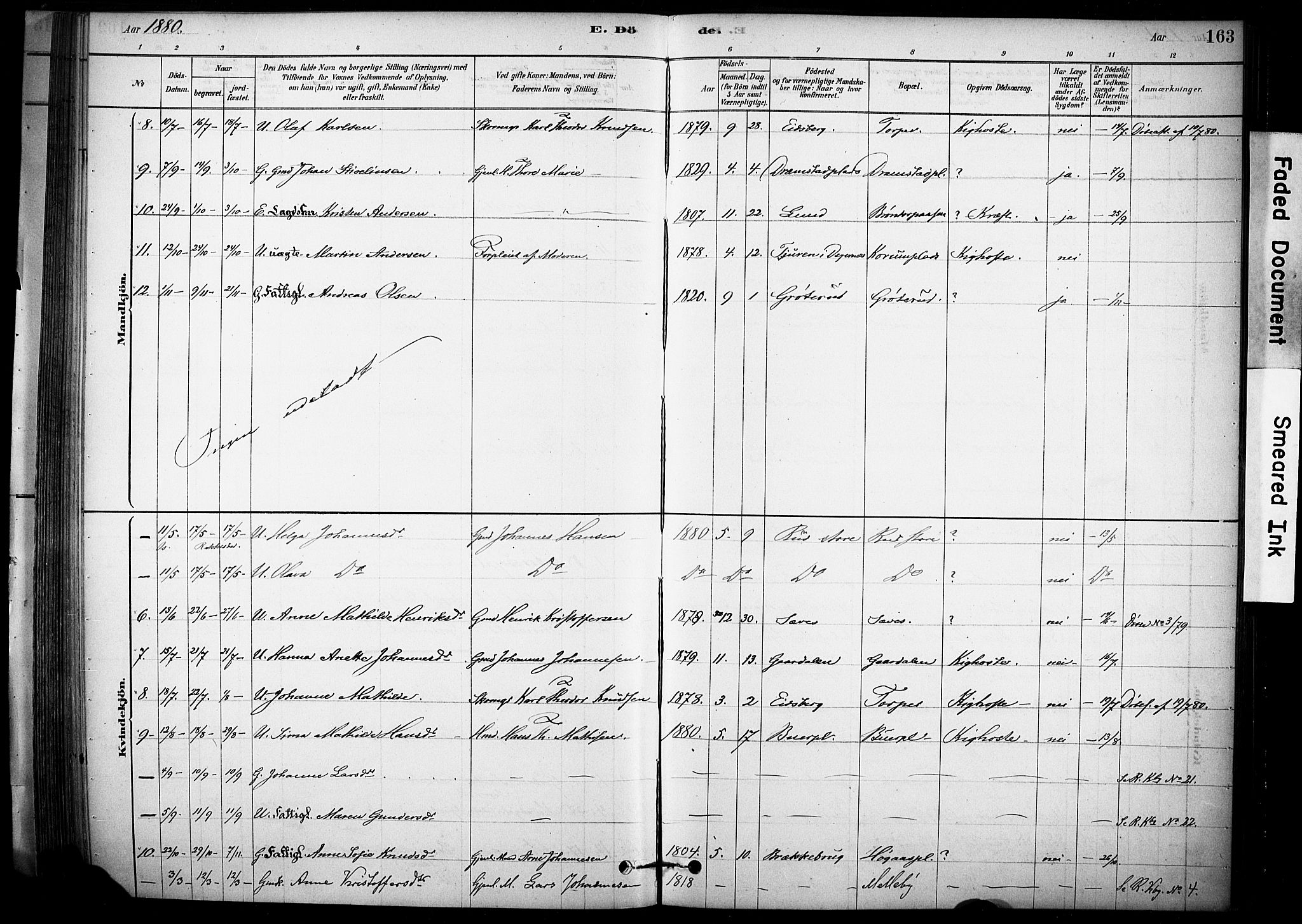 Rakkestad prestekontor Kirkebøker, AV/SAO-A-2008/F/Fc/L0001: Parish register (official) no. III 1, 1878-1905, p. 163